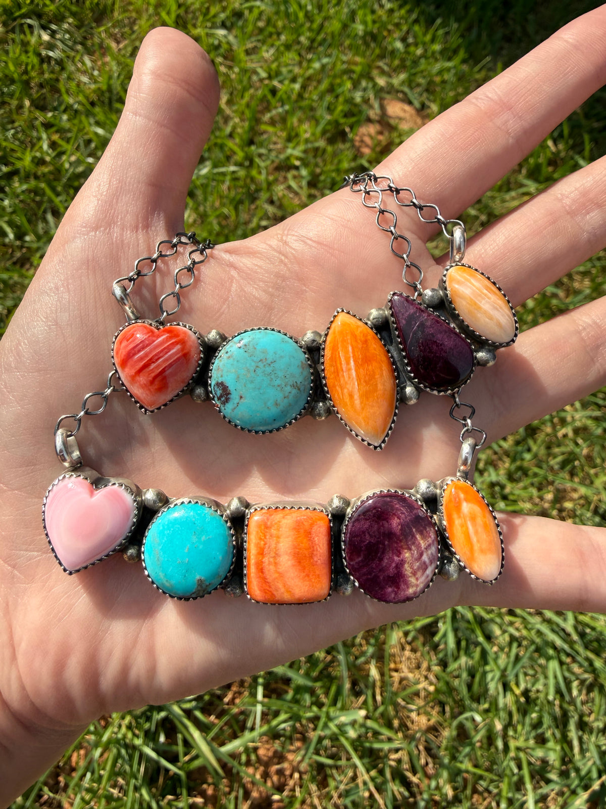 Navajo Multi Stone Cluster Bar Sterling Silver Necklace