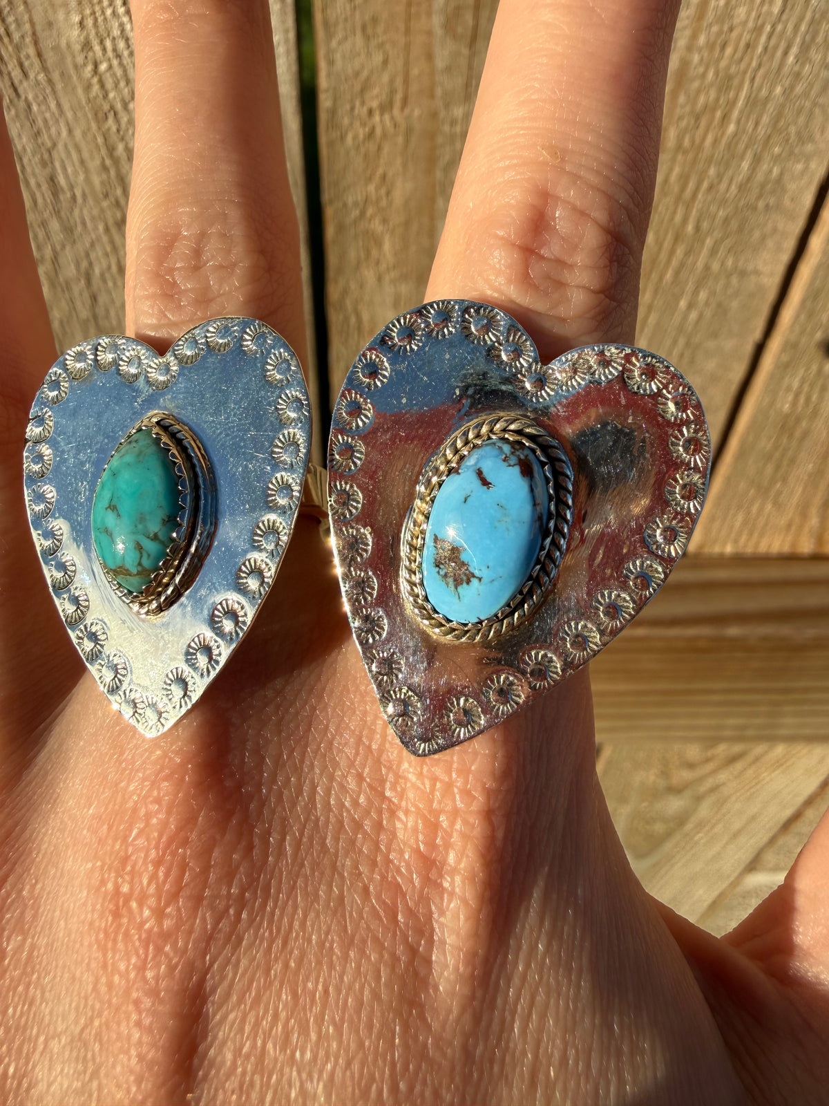 Golden Hills or Kingman Turquoise Bug Heart Sterling Silver Adjustable Ring