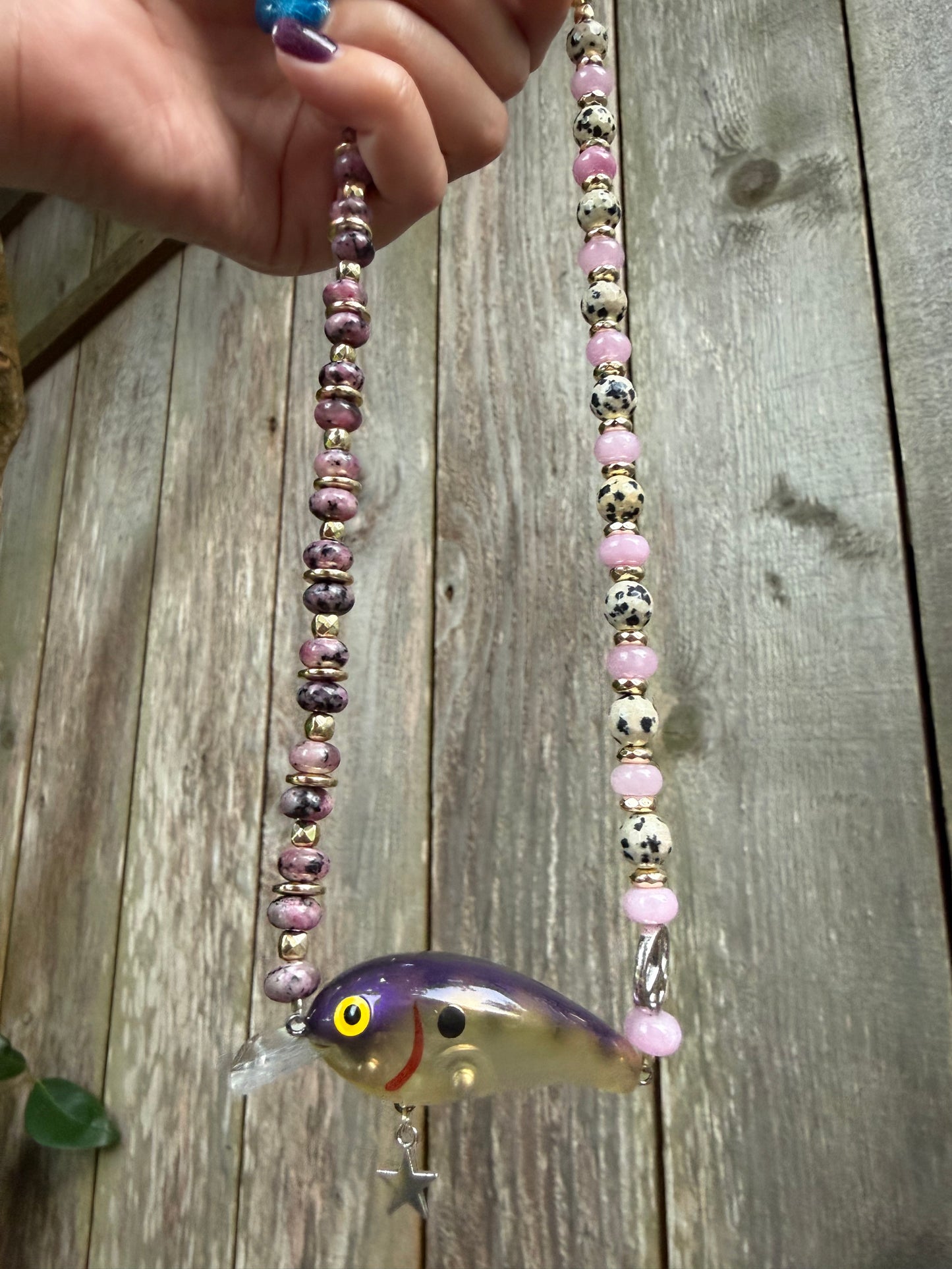 Funky Fun Fish Lure Multi Ston Necklace