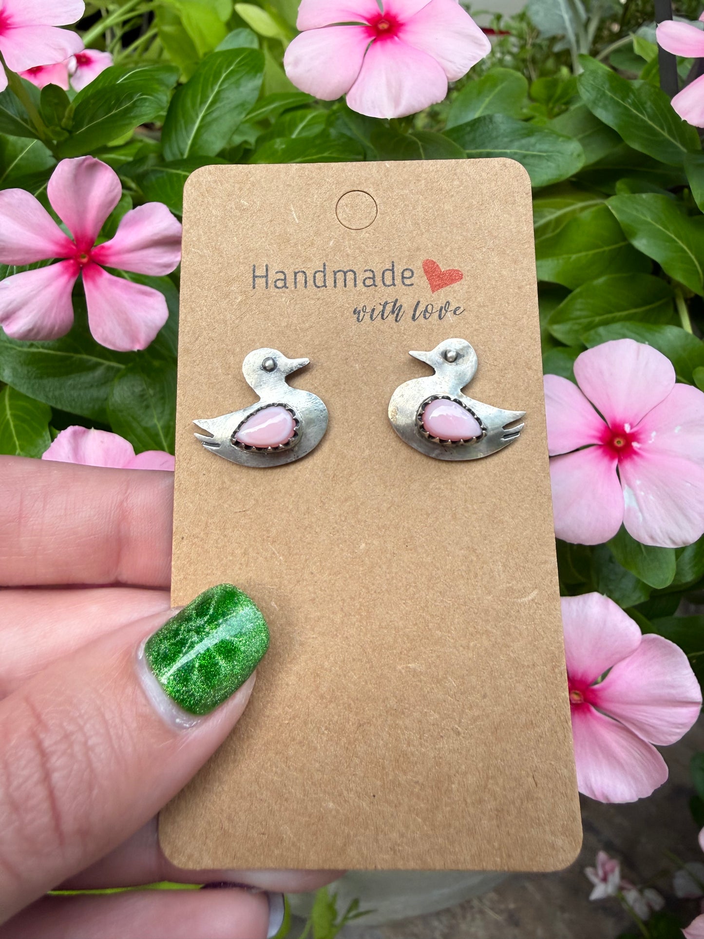 Pink Conch Duck Sterling Silver Earrings