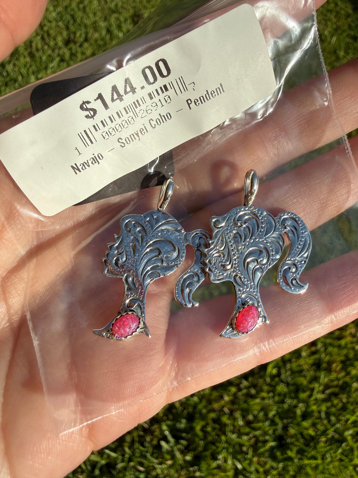 Navajo Pink Balloon Opal Sterling Silver Pendant