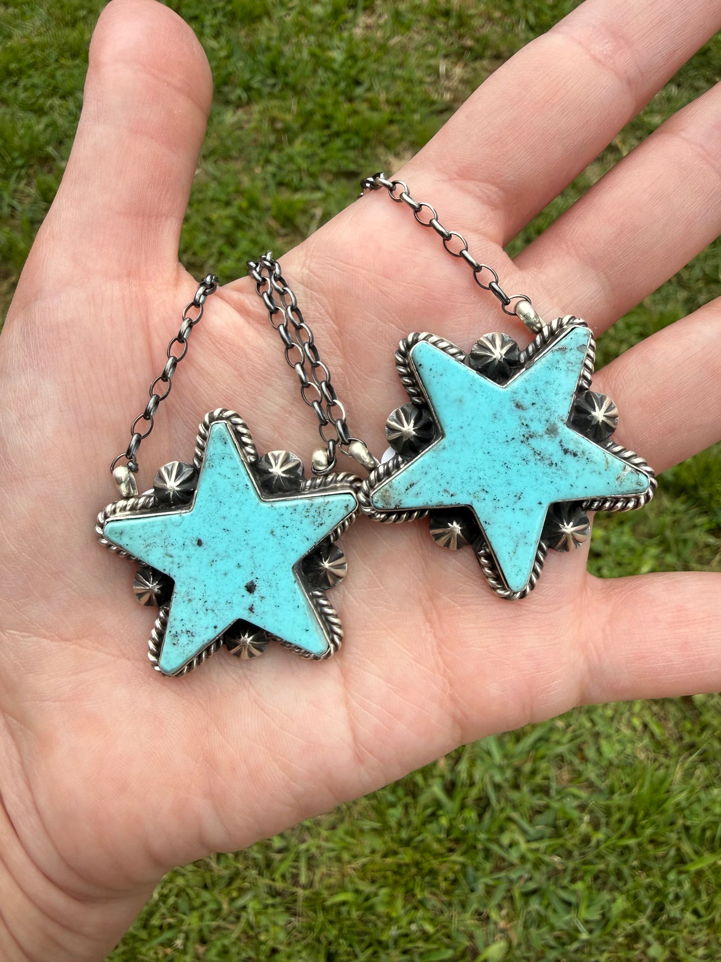Navajo Turquoise Star Sterling Silver Necklace by Johnny Dixon