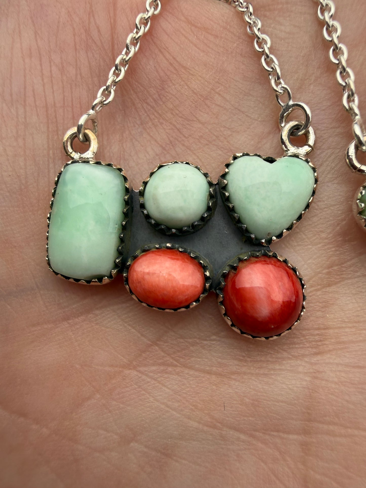 Paloma And Red Spiny Sterling Silver Bar or Half Cluster Necklace
