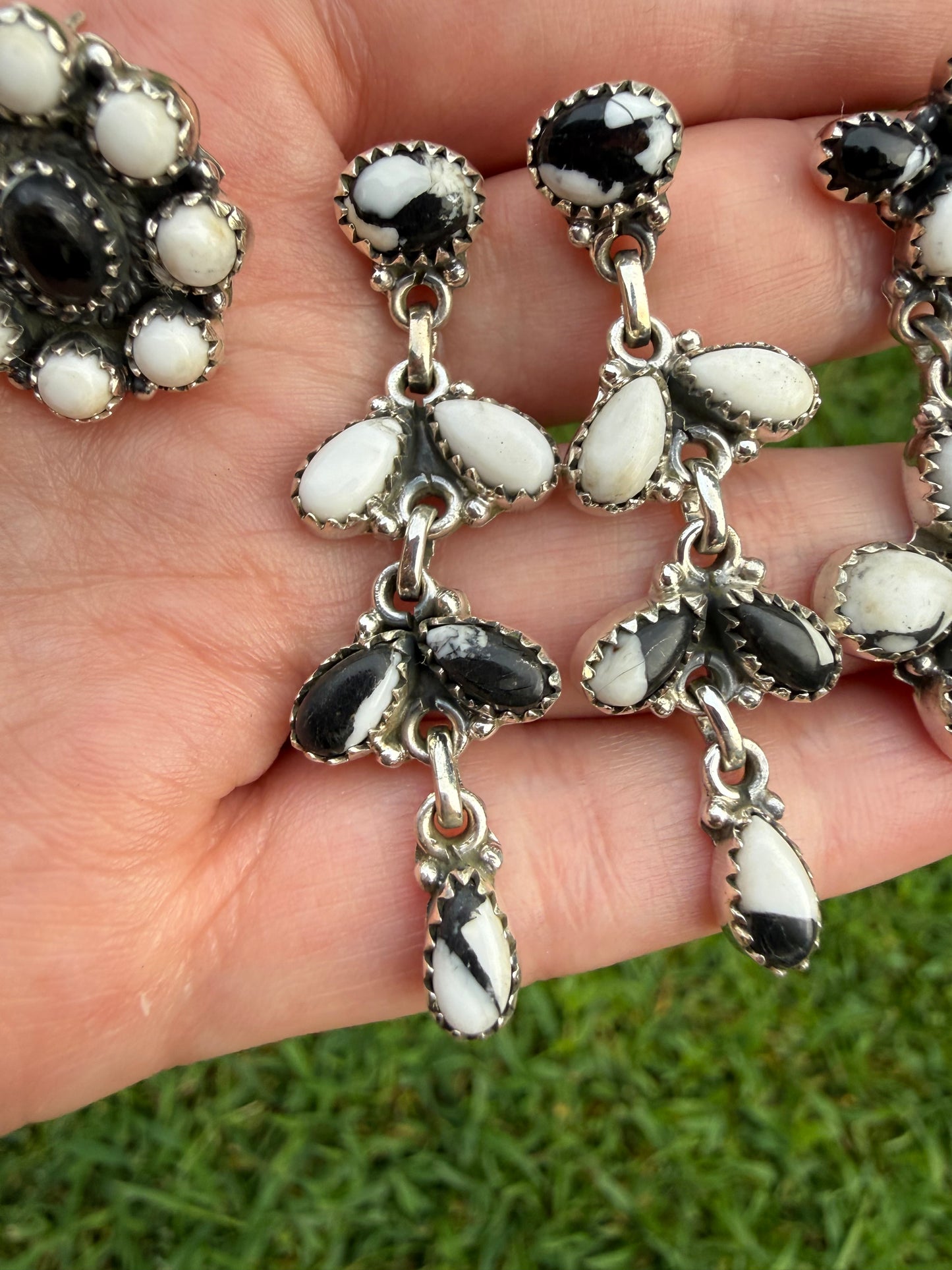 White Buffalo Sterling Silver Cluster  or Dangle Earrings