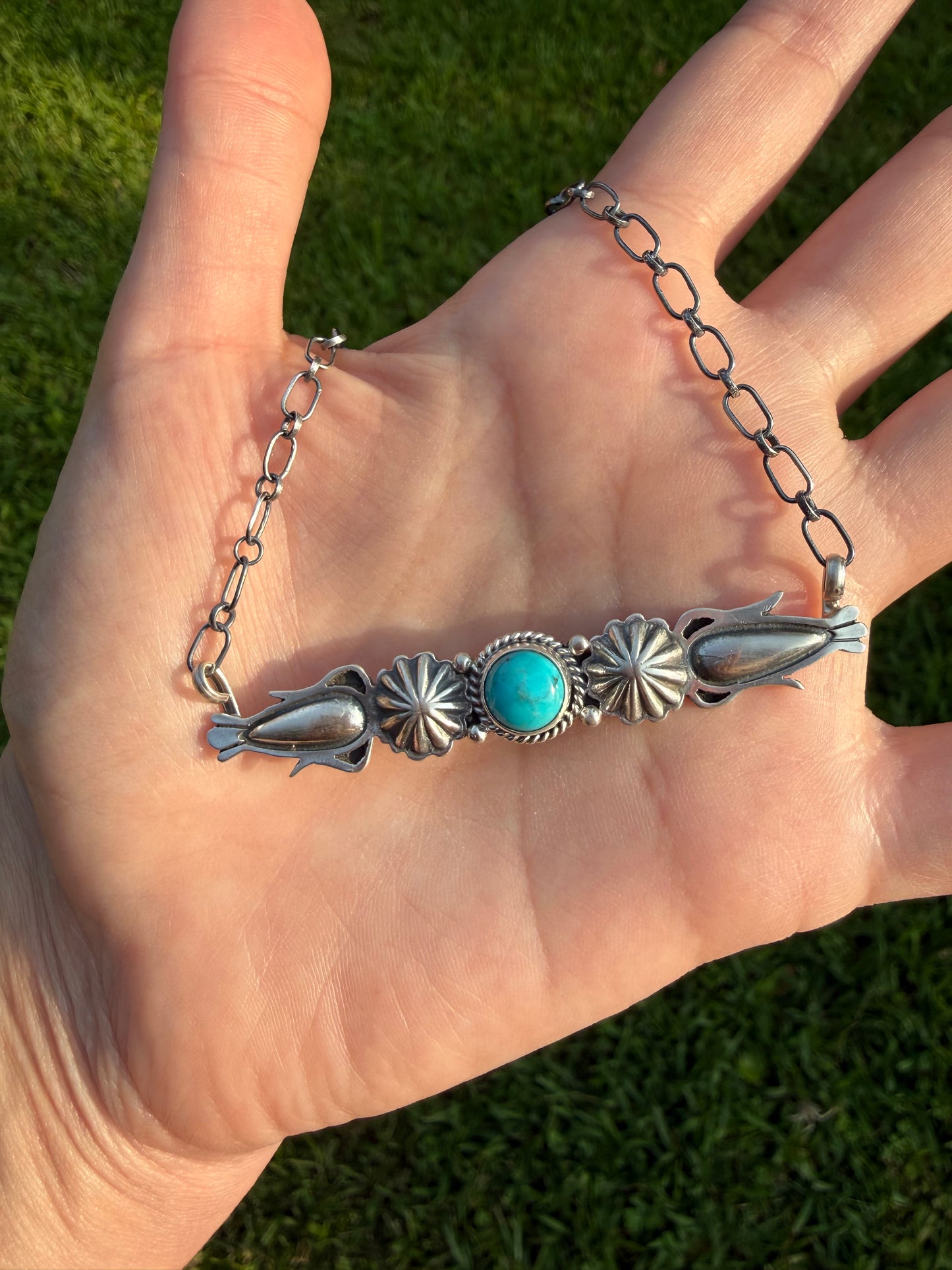 Navajo Turquoise Sterling Silver Accent Bar Necklace