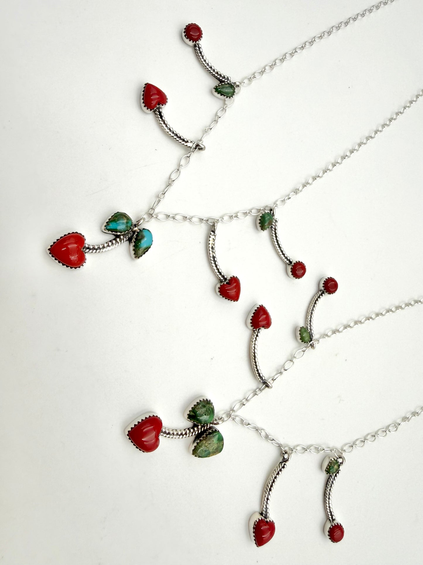Cherry Red Rosarita and Sonoran Gold Turquoise Sterling Silver Charm Necklace
