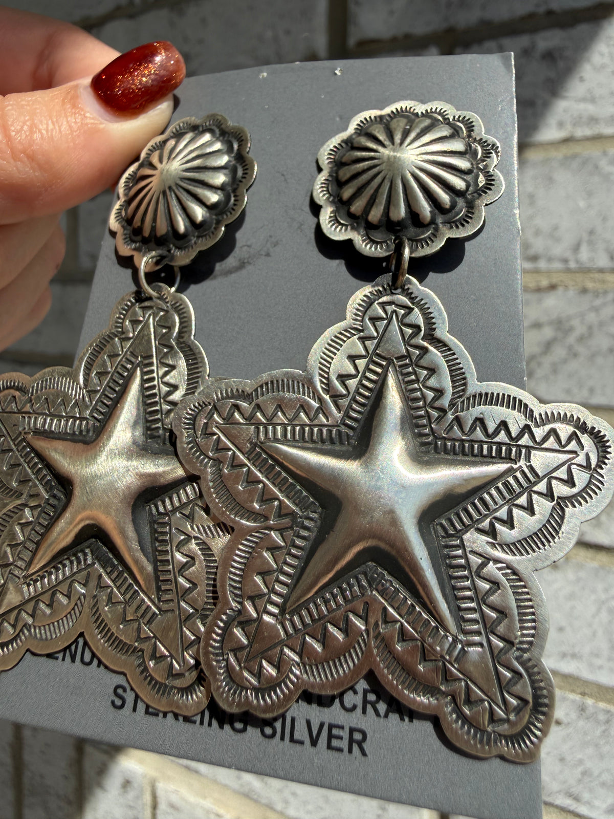 Navajo Star Sterling Silver Concho Statement Earrings by Leander Tahe