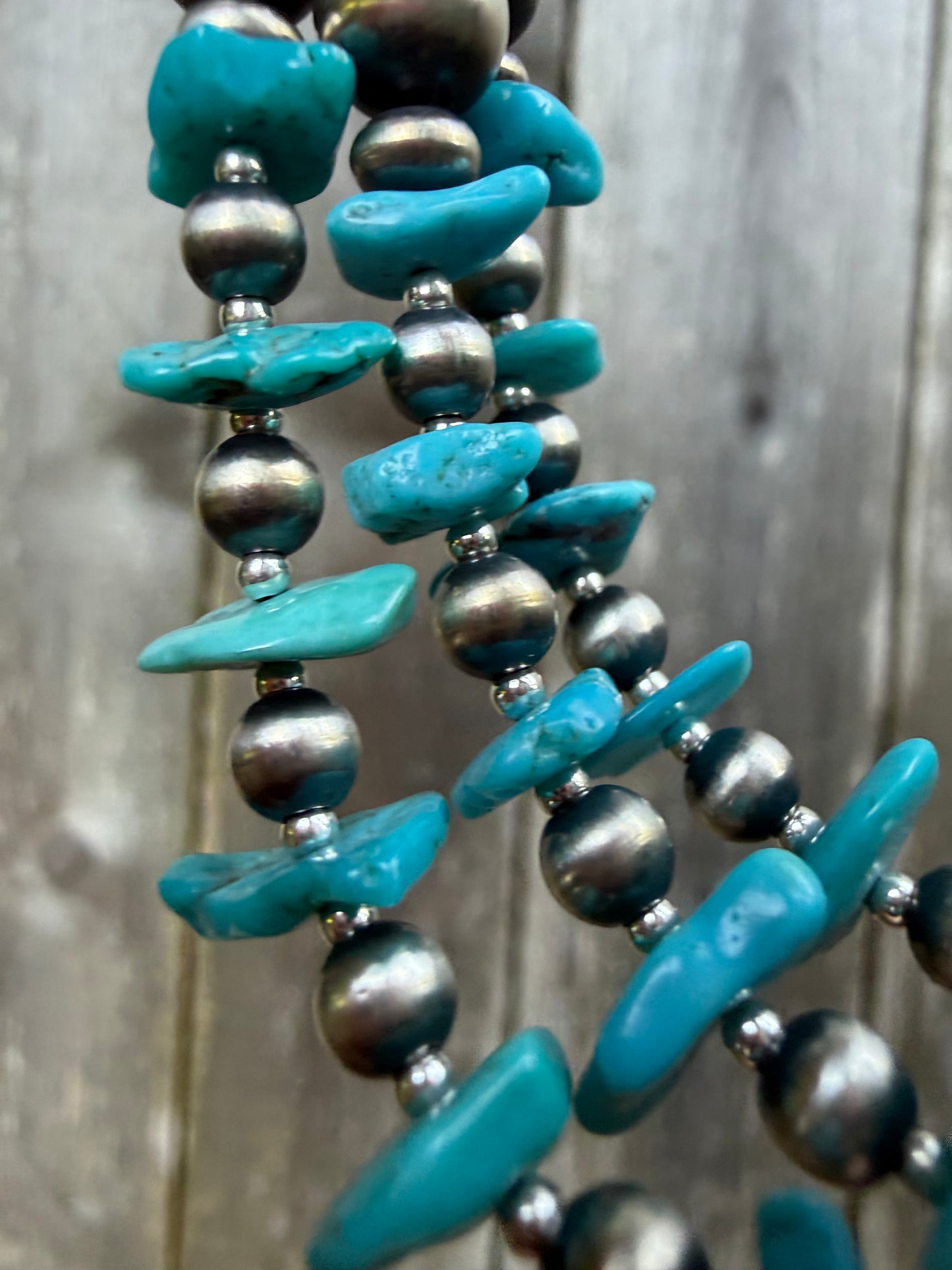 Navajo Strung Turquoise Chip with Sterling Silver Pearl Necklace