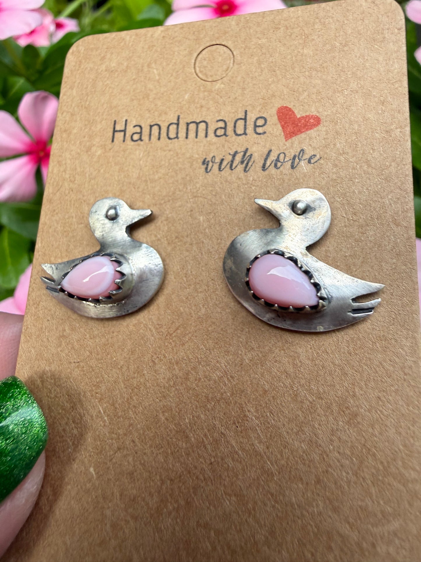Pink Conch Duck Sterling Silver Earrings