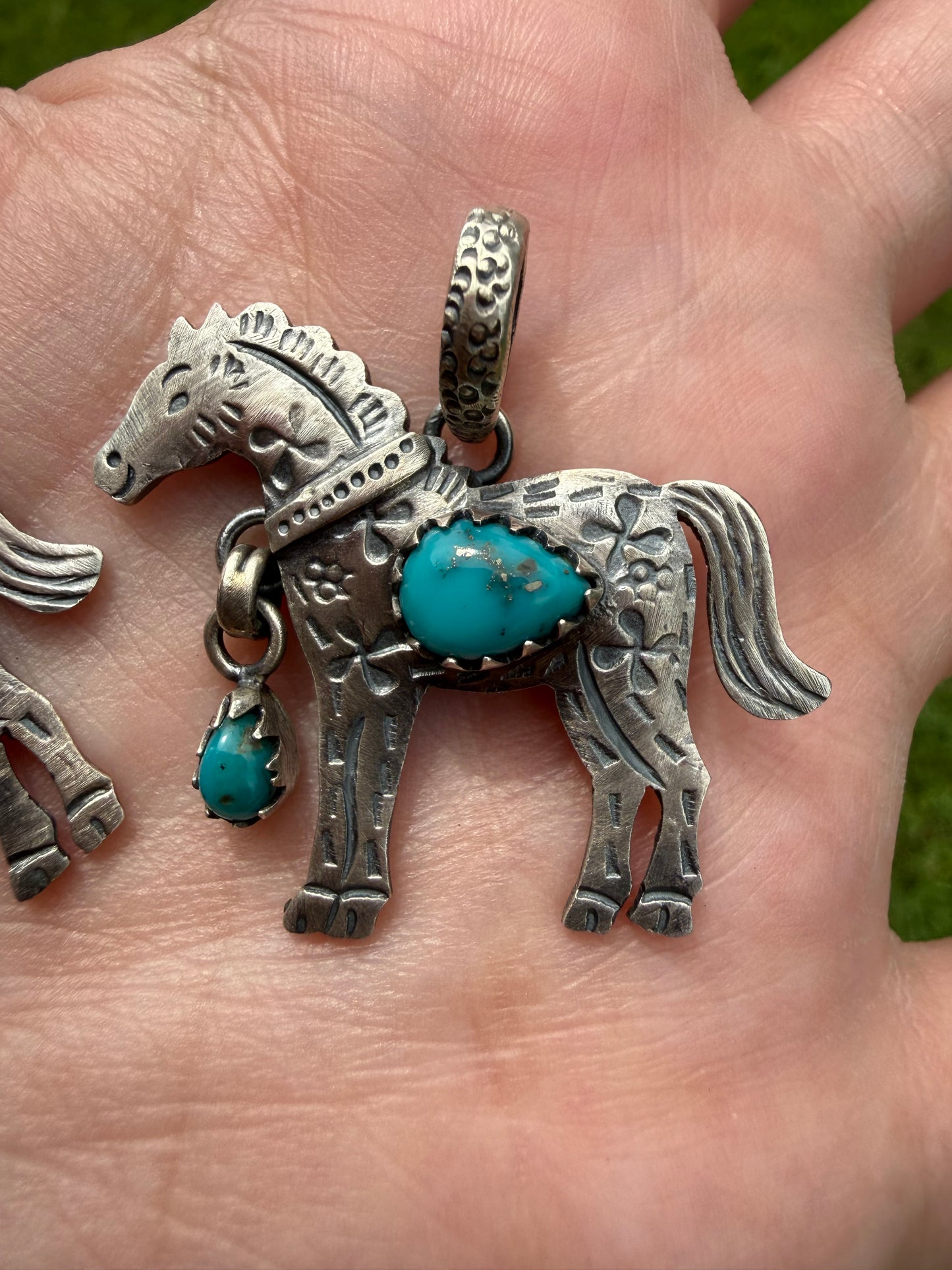 Turquoise Horse Sterling Silver Pendant