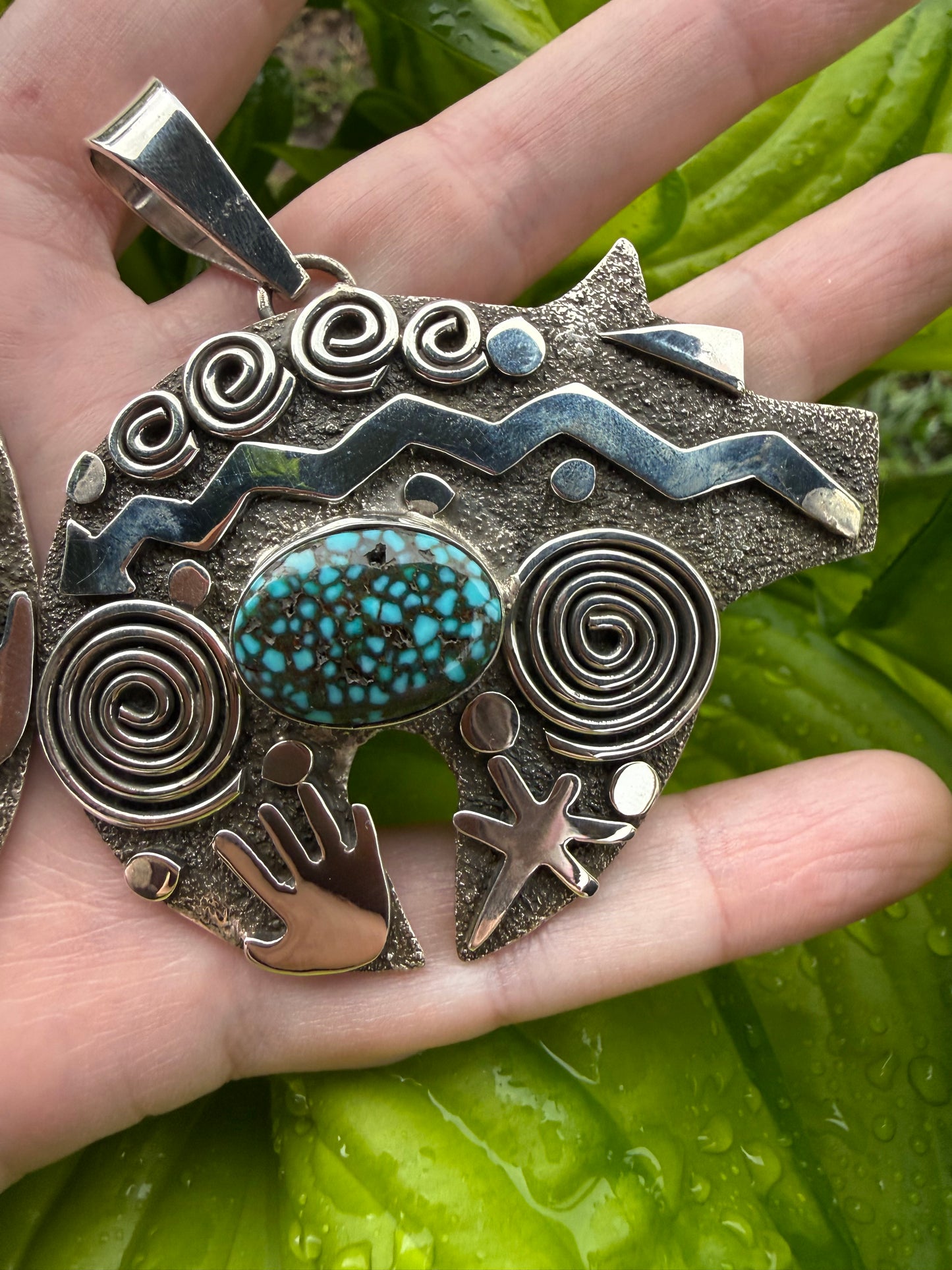 Native Navajo Storyteller Bear or Cactus Sterling Silver Pendant By Alex Sanchez
