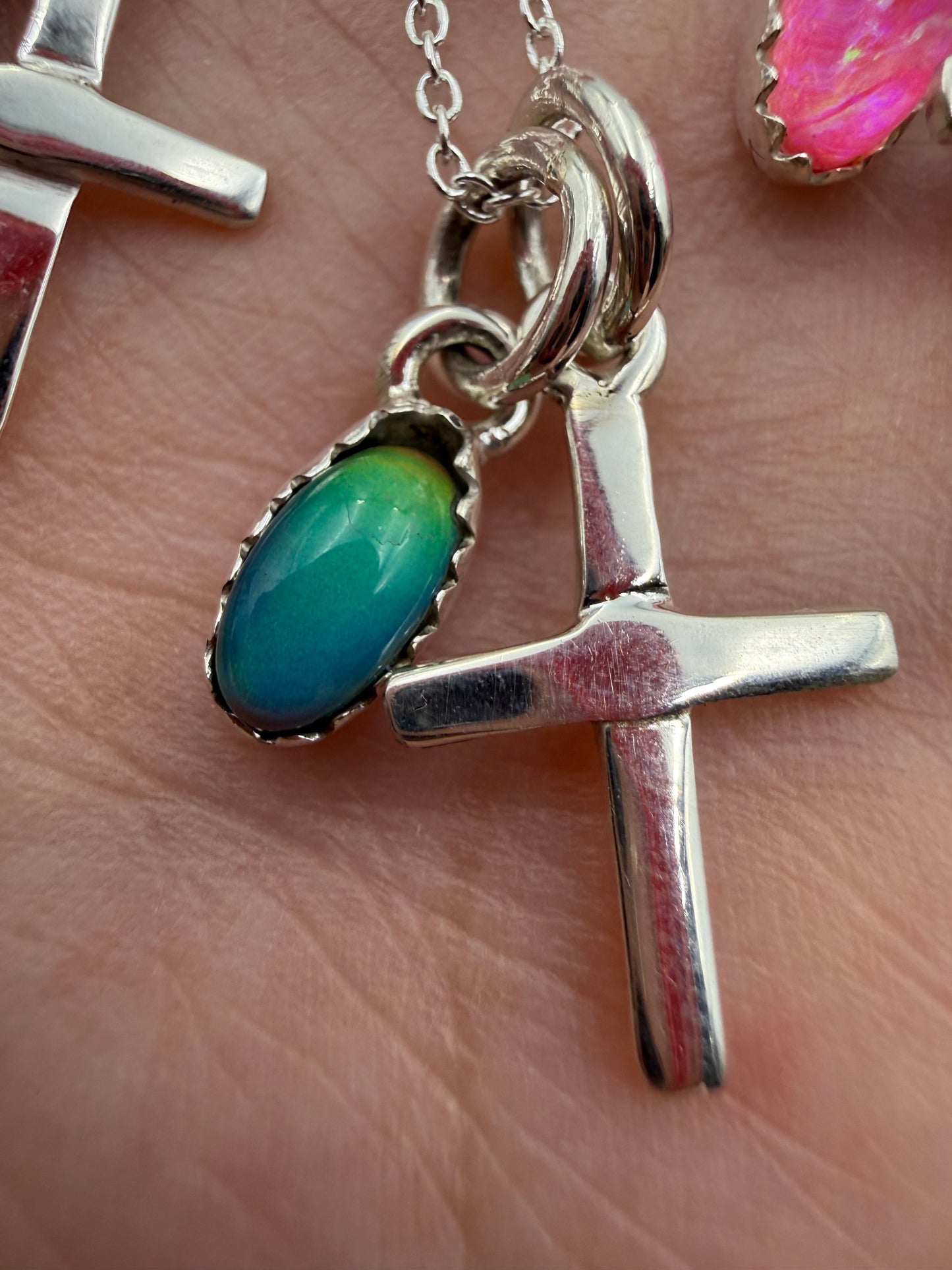 Sterling Silver Cross And Gemstone Charm Necklaces