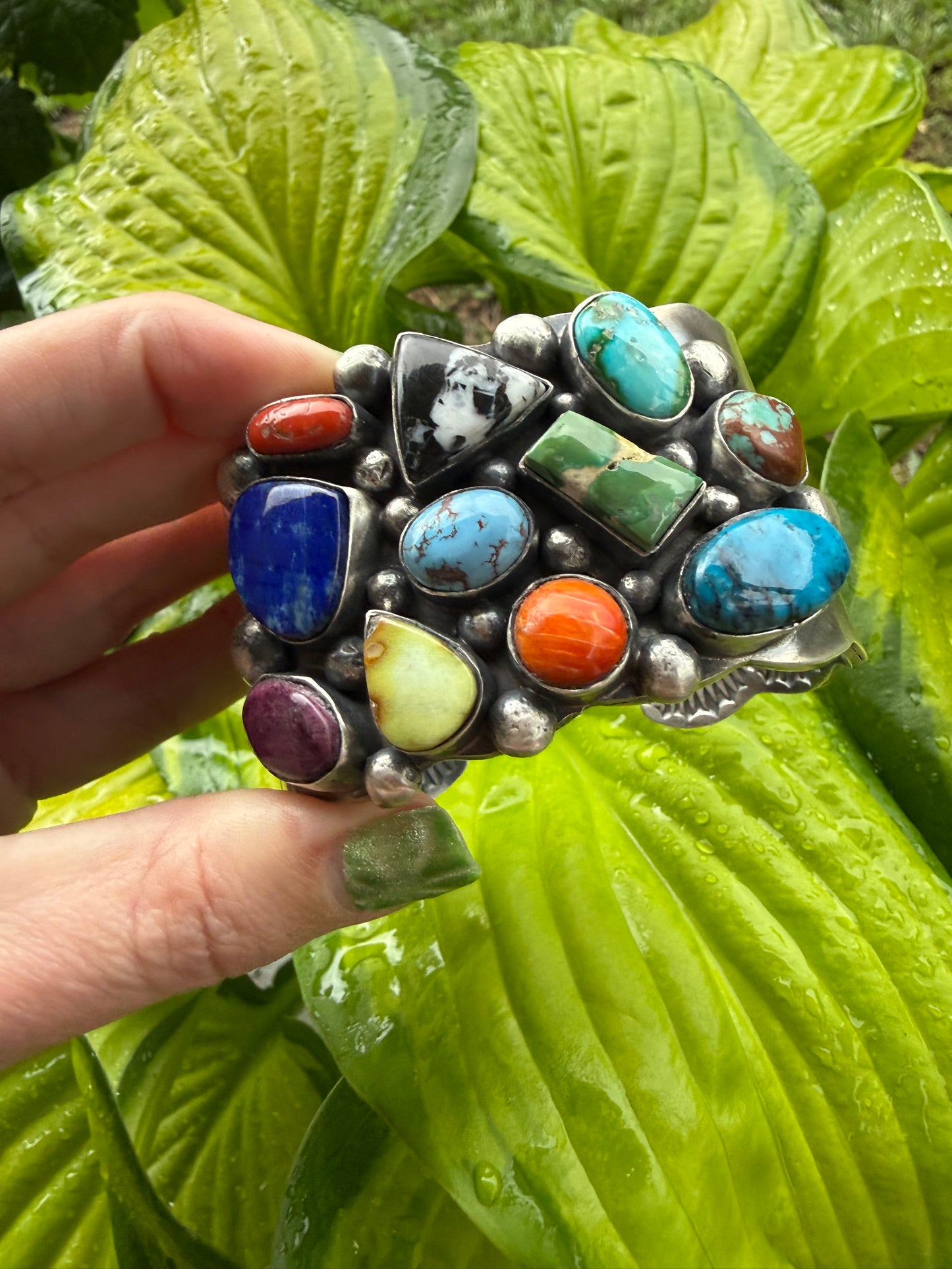 Native Navajo Multi Stone Sterling Silver Statement Cuff Chimney Butte