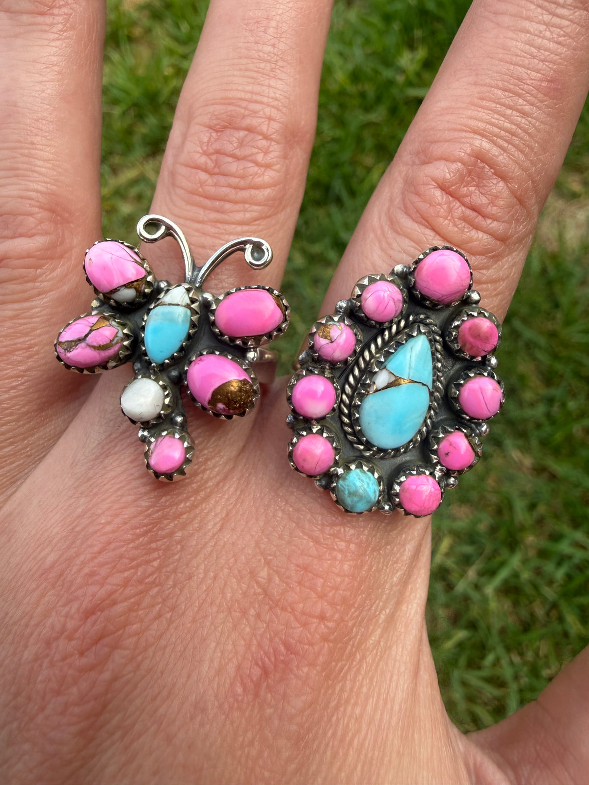 Cotton Candy Turquoise Cute Sterling Silver Cluster Ring