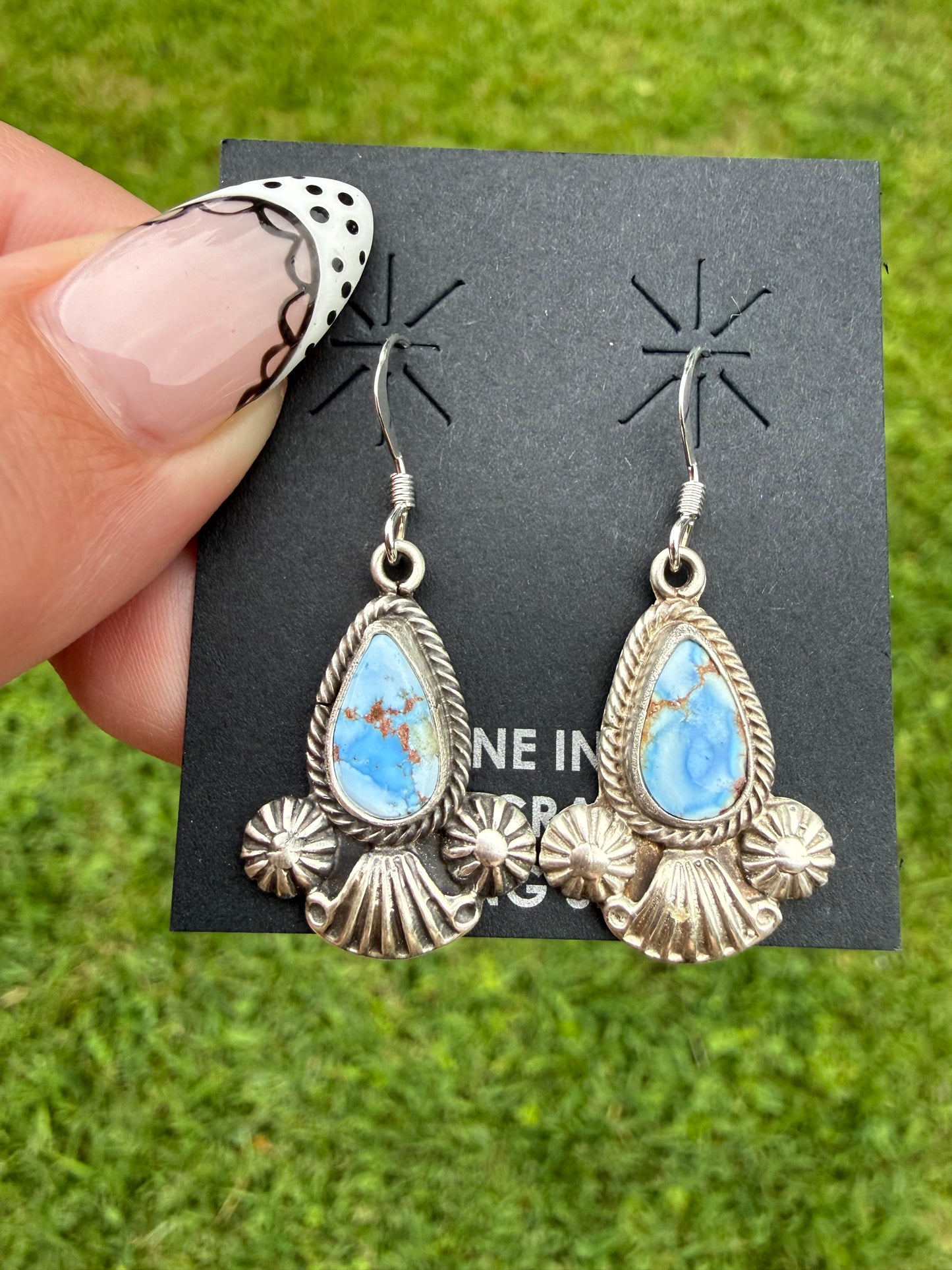 Navajo Golden Hills Turquoise Sterling Silver Dangle Earrings