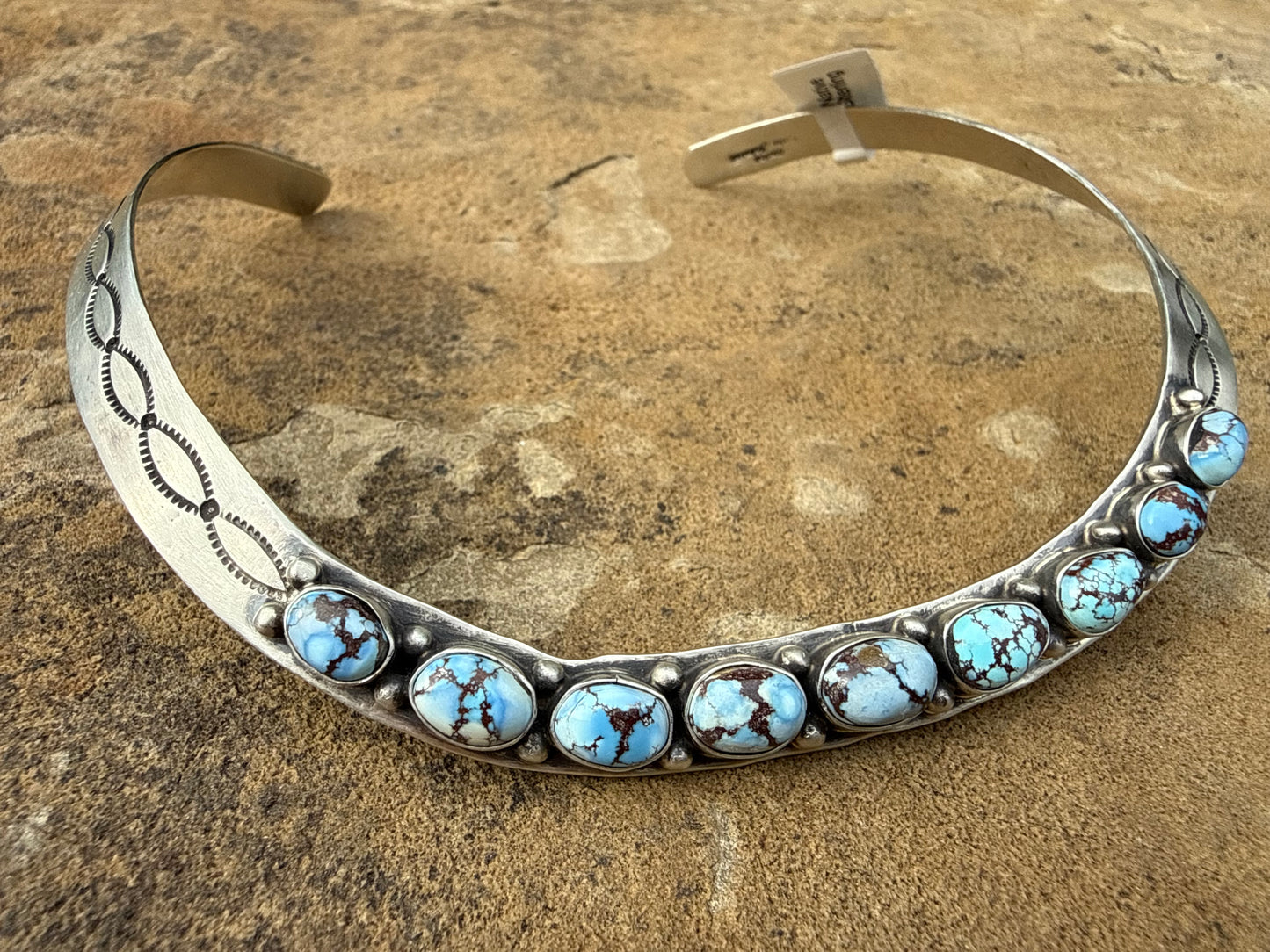 Native Golden Hills Turquoise Torque Sterling Silver Statement Choker by Charles Johnson