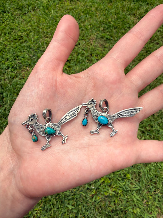 Turquoise Road Runner Sterling Silver Pendant