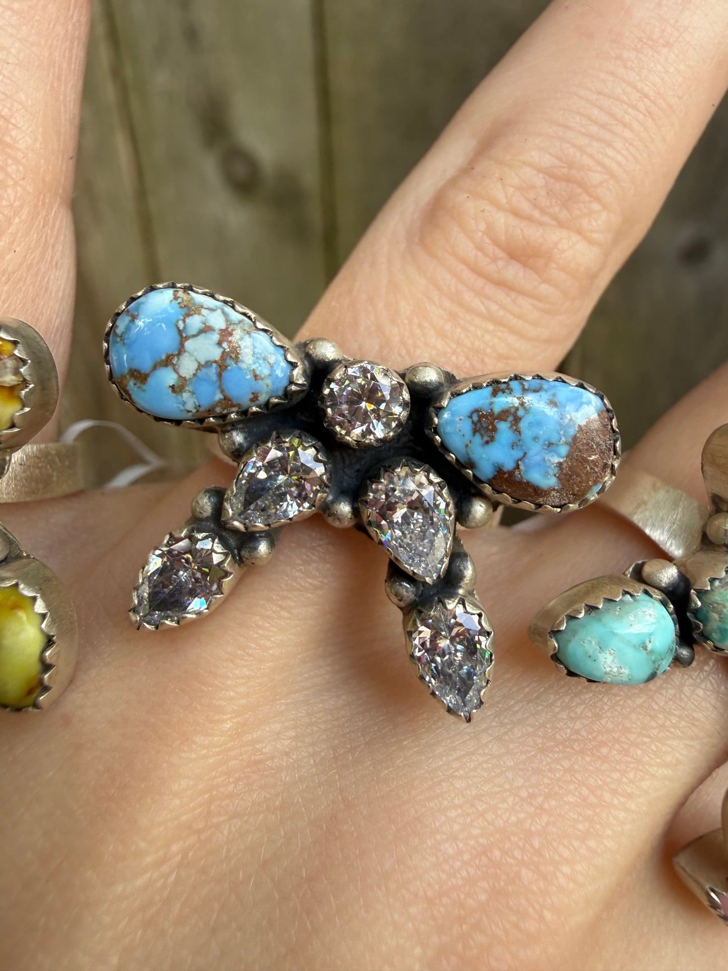 Multi Stone with CZ Crystal Bow Sterling Silver Adjustable Rings