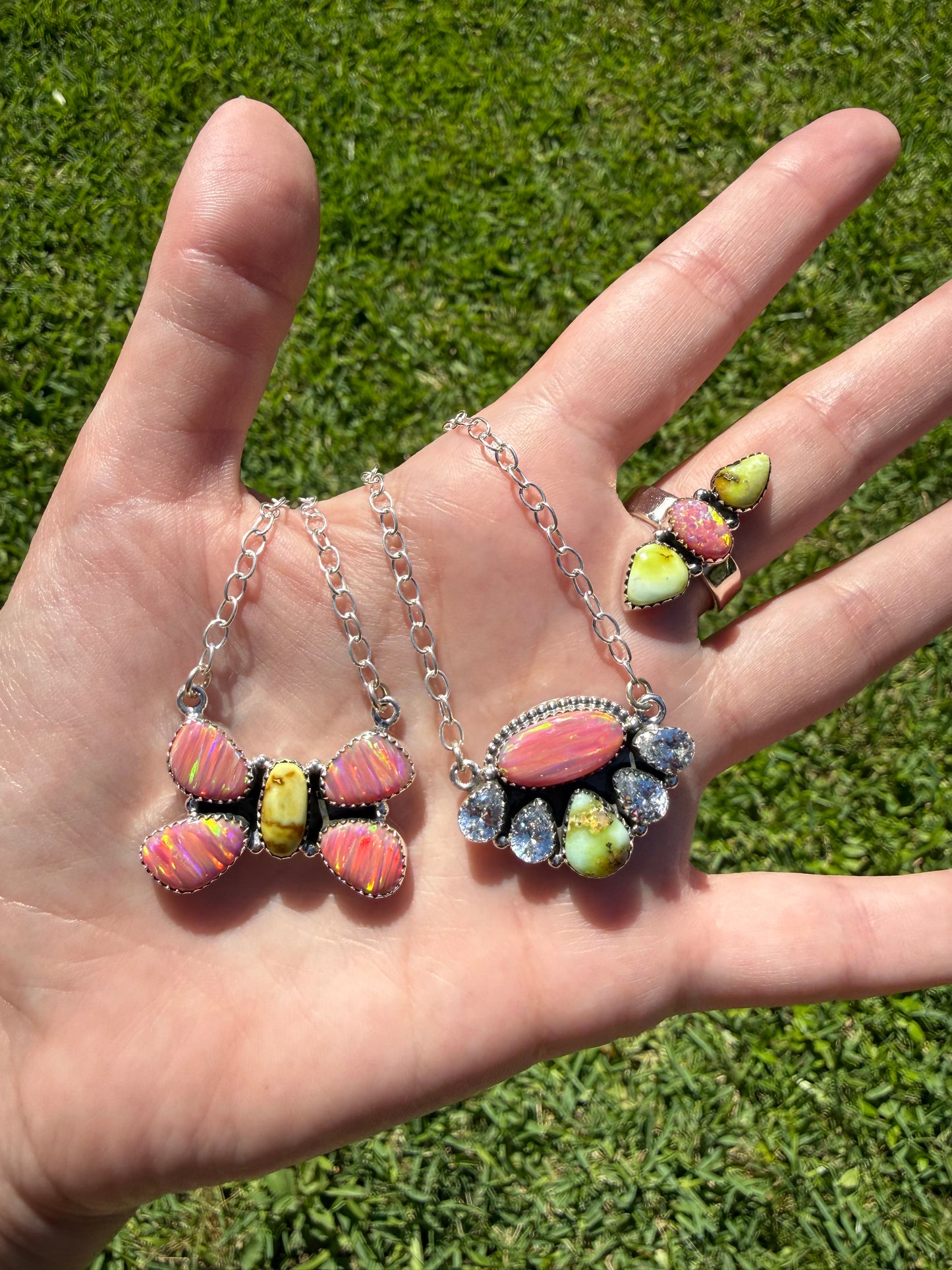 Palomino and Peach Balloon Opal Necklaces or Adjustable Ring