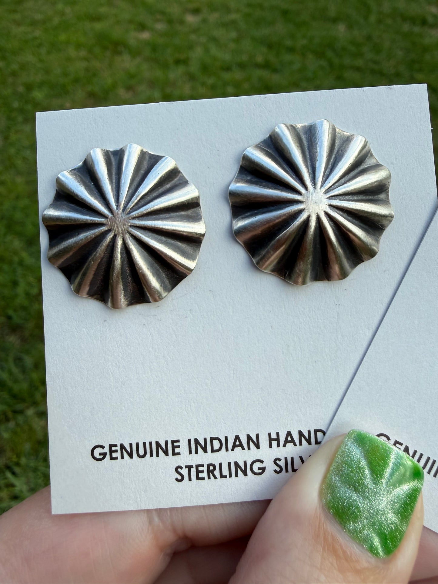 Navajo Concho Sterling Silver and Turquoise Earrings by Arlene Soce