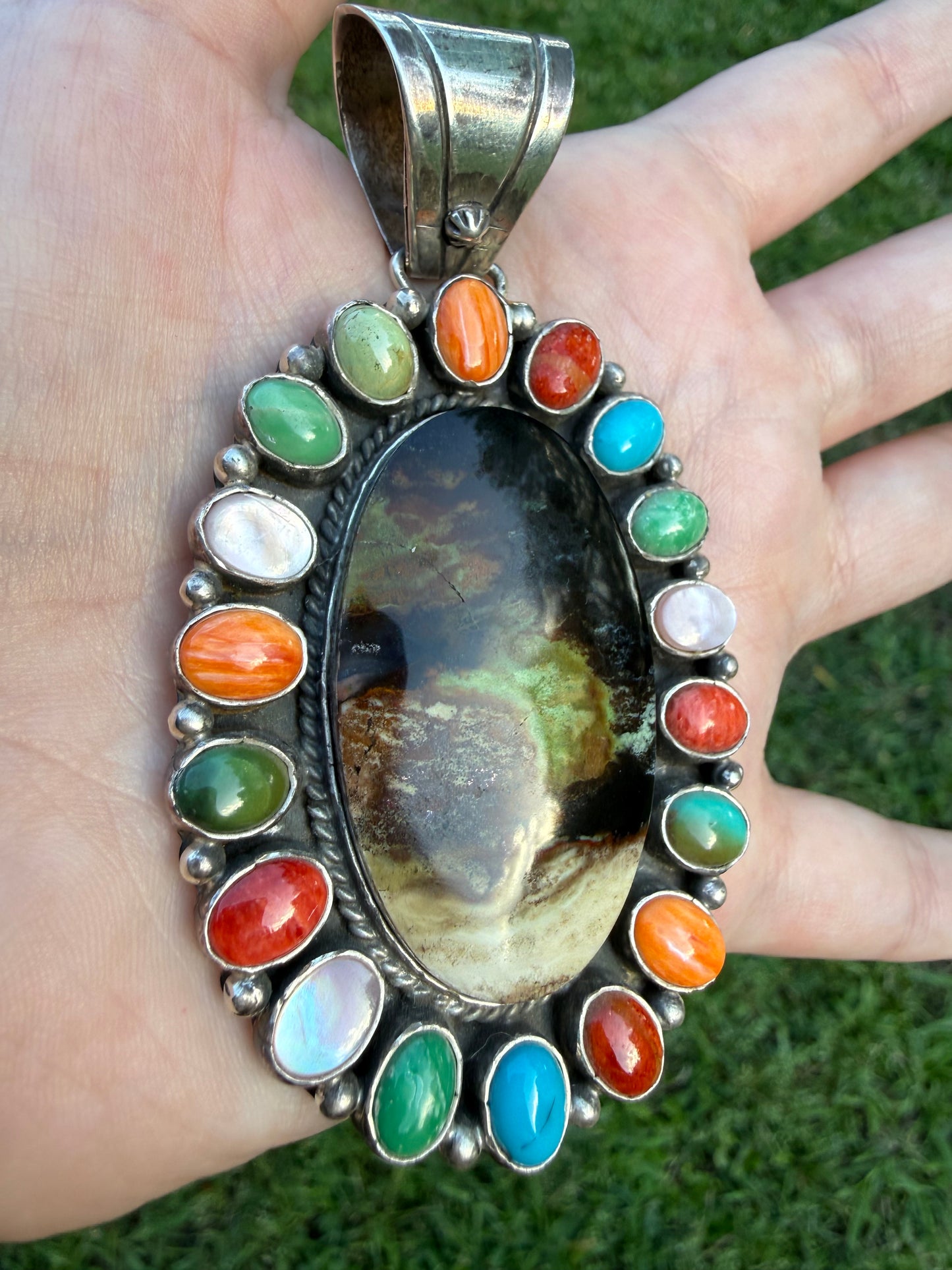 Navajo Rainbow Multi Stone Sterling Silver Pendant