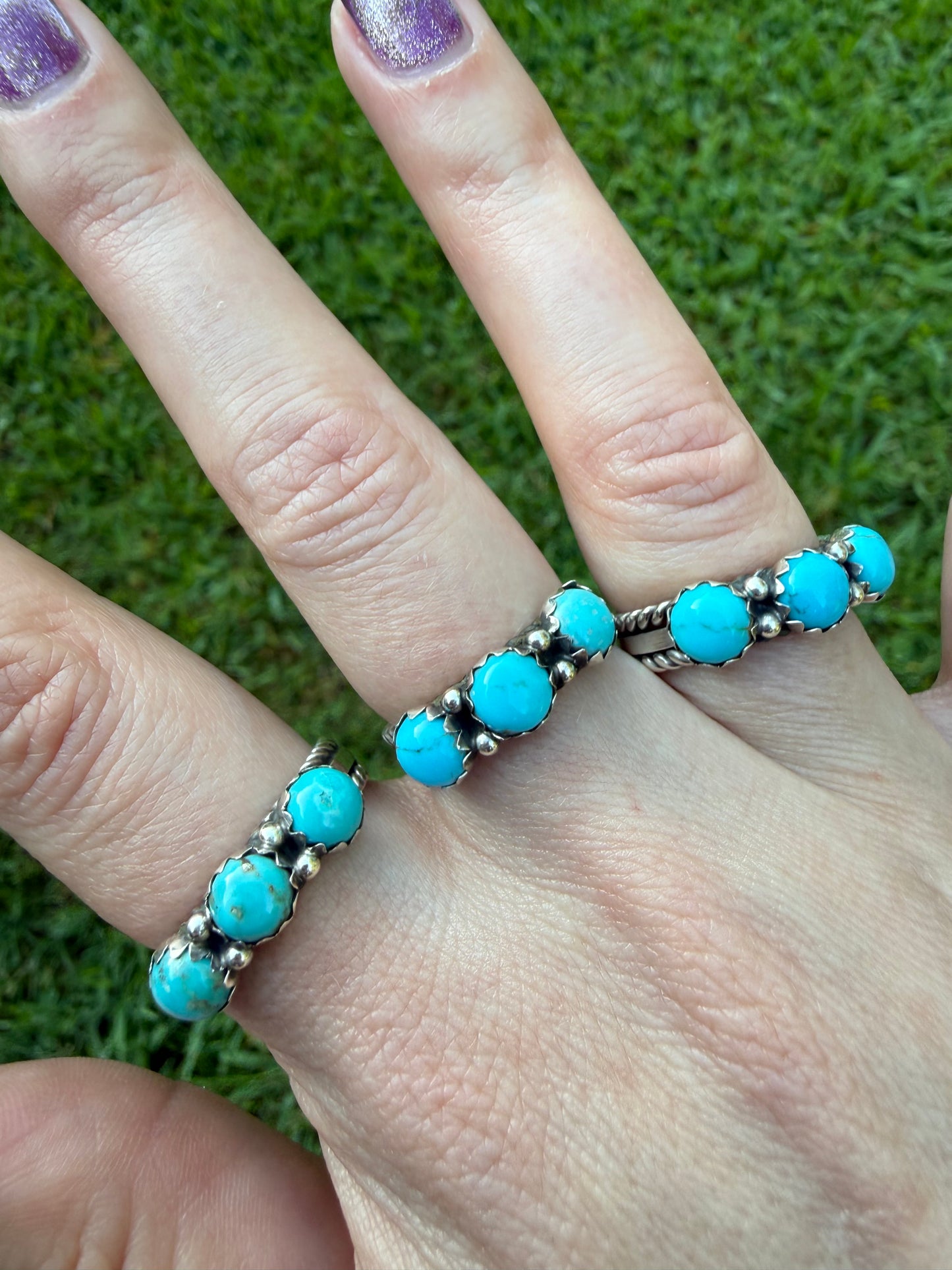 Native Triple Turquoise Sterling Silver Ring