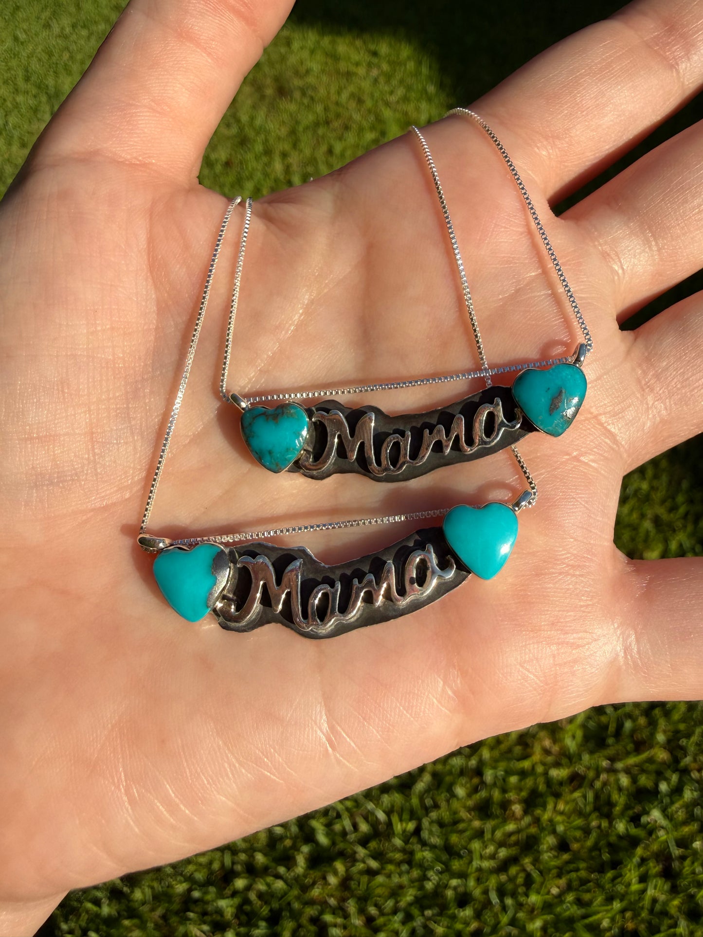 Navajo Turquoise Heart Mama Sterling Silver Plate Necklace