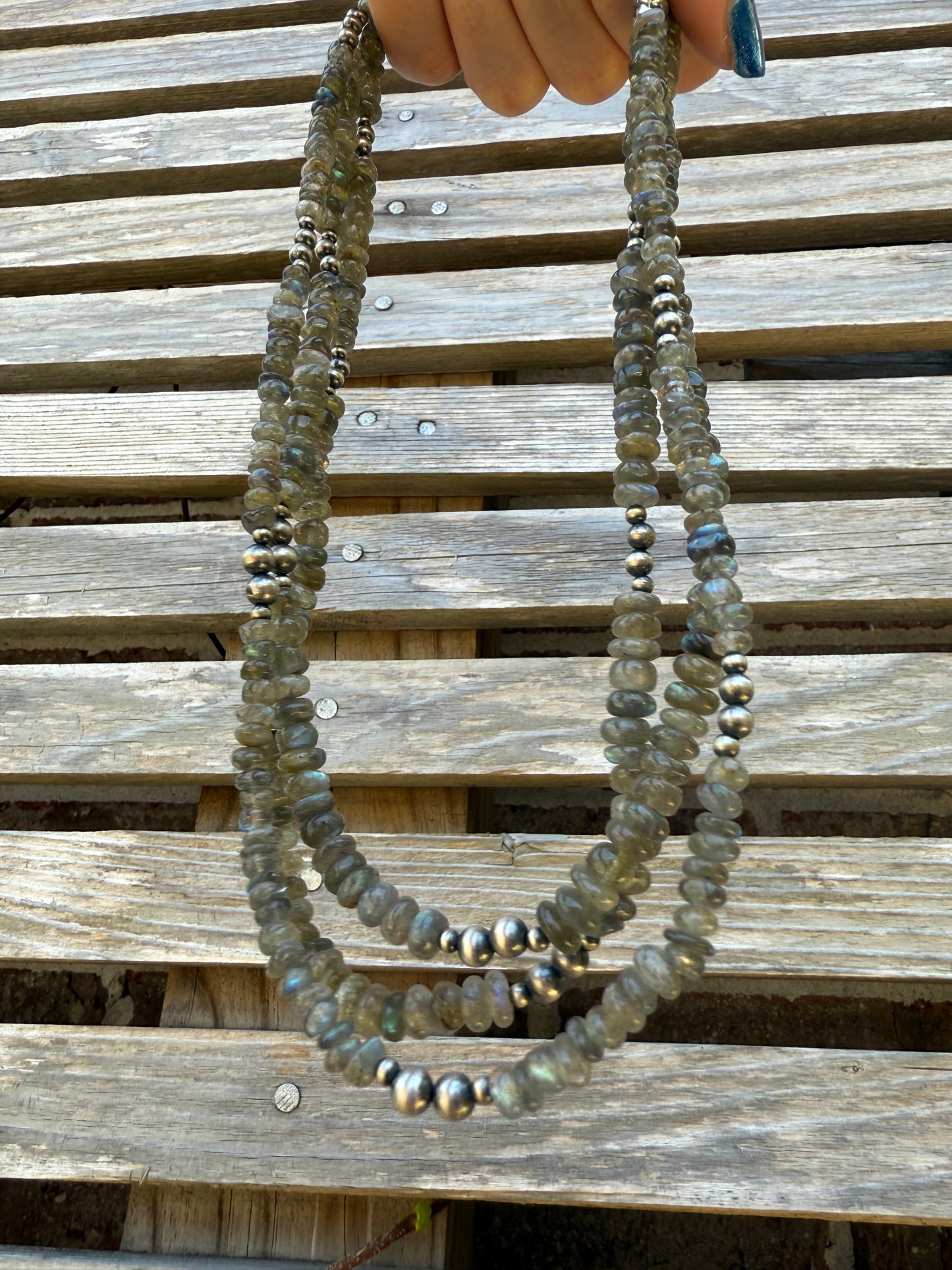 Labradorite Desert Pearl Sterling Silver 18-20 Inch Necklace