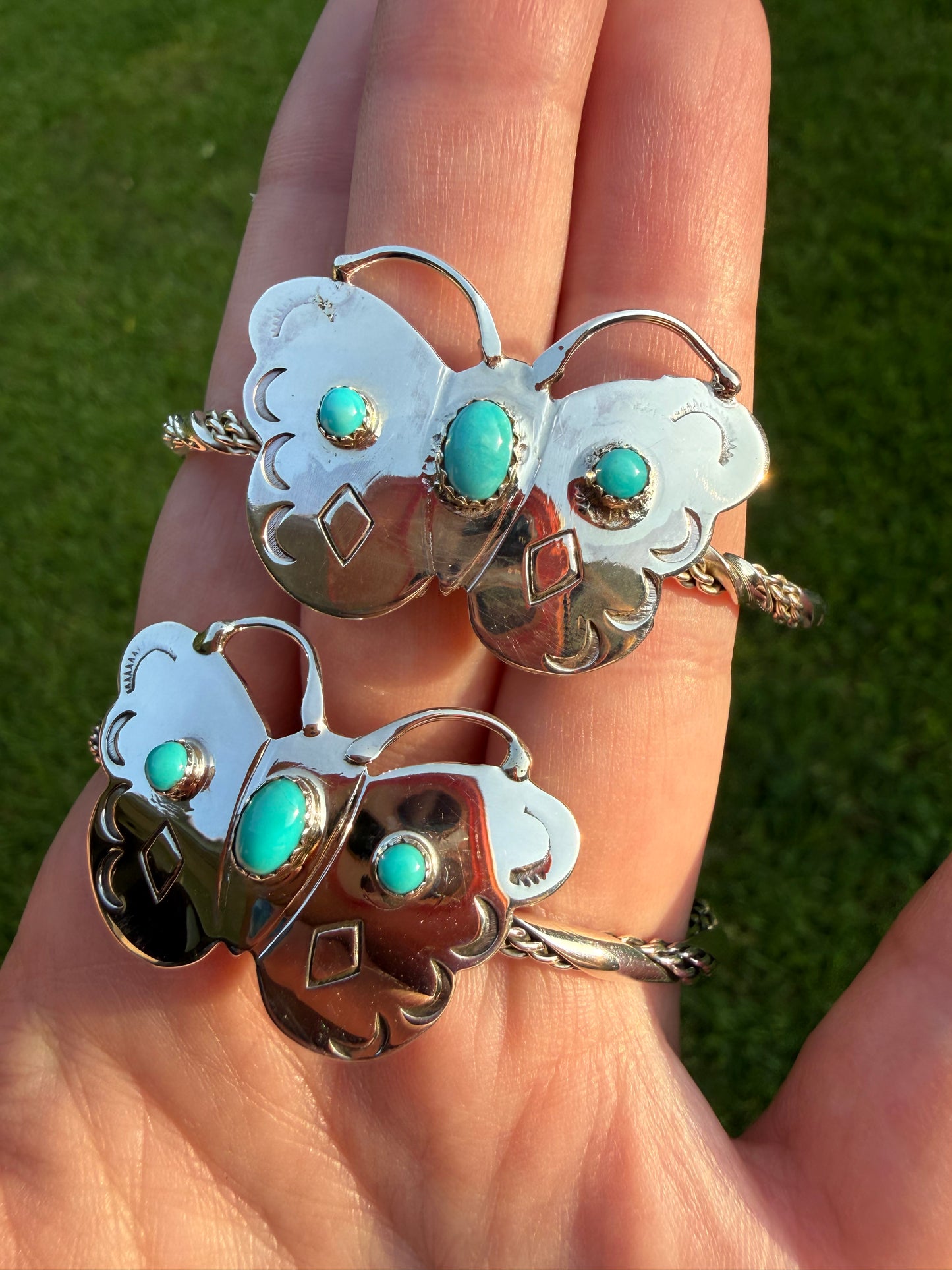 Navajo Turquoise Butterfly Sterling Silver Cuff Bracelet by Sarah Yazzie