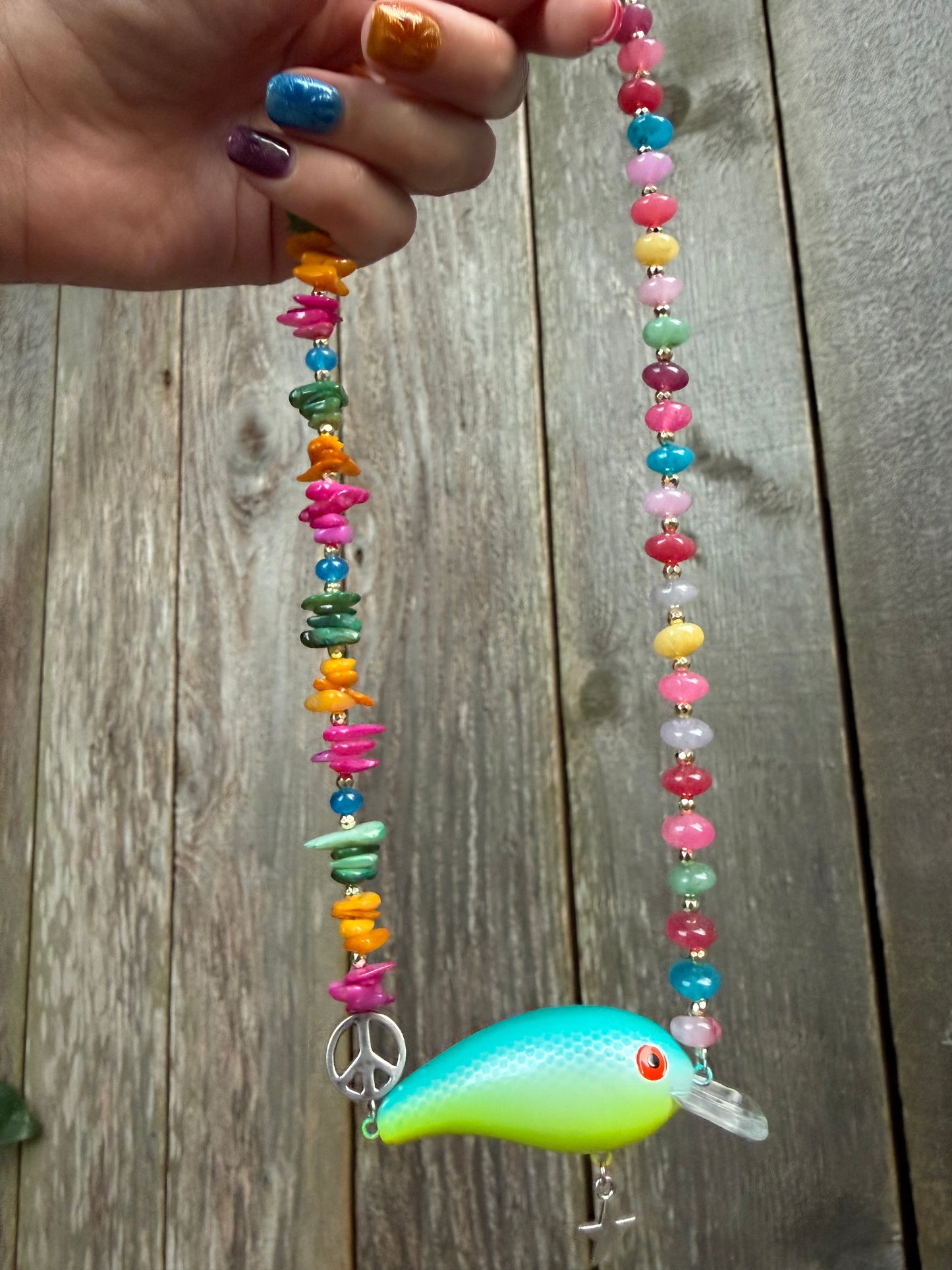 Funky Fun Fish Lure Multi Ston Necklace