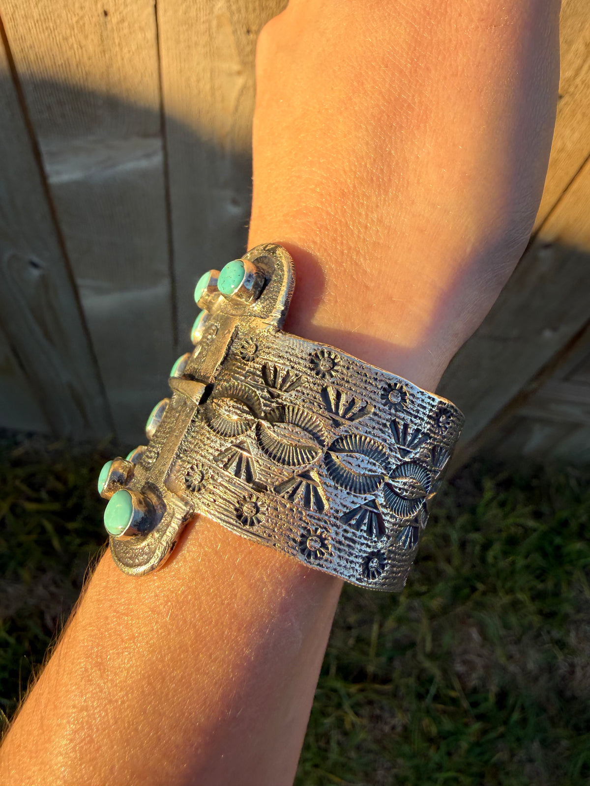 Navajo Turquoise Cluster Belt Buckle Sterling Silver Cuff Bracelet