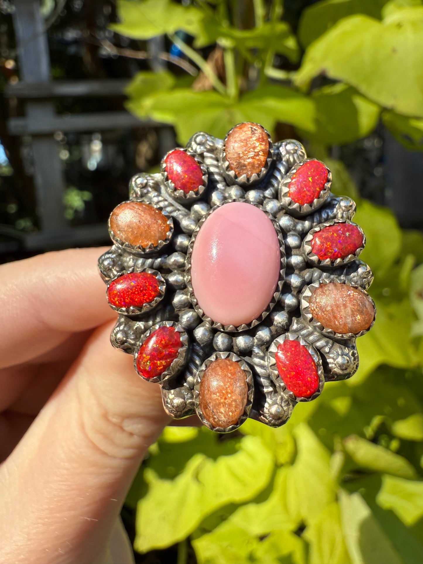Pink Conch Statement Sterling Silver Balloon Opal Ring