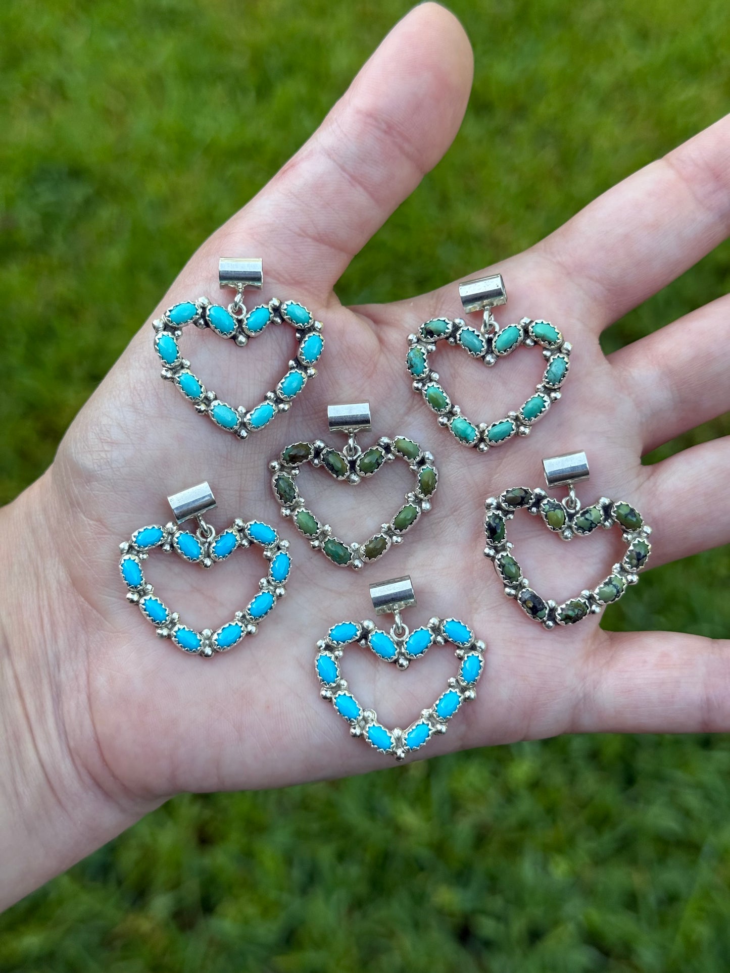 Navajo Turquoise Heart Outline Sterling Silver Pendant