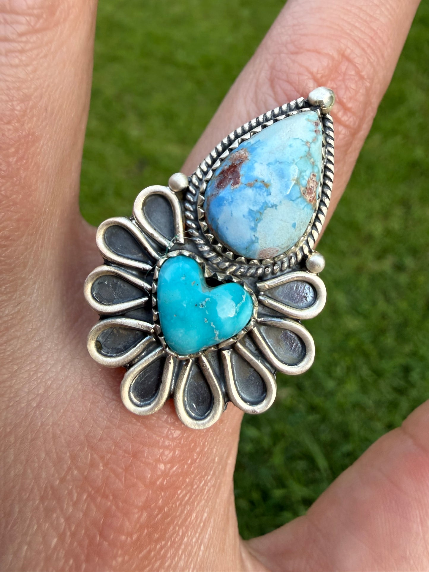 Golden Hills and Whitewater Turquoise Sterling Silver Adjustable Ring
