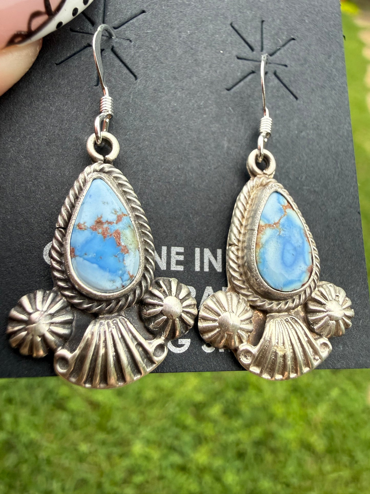 Navajo Golden Hills Turquoise Sterling Silver Dangle Earrings
