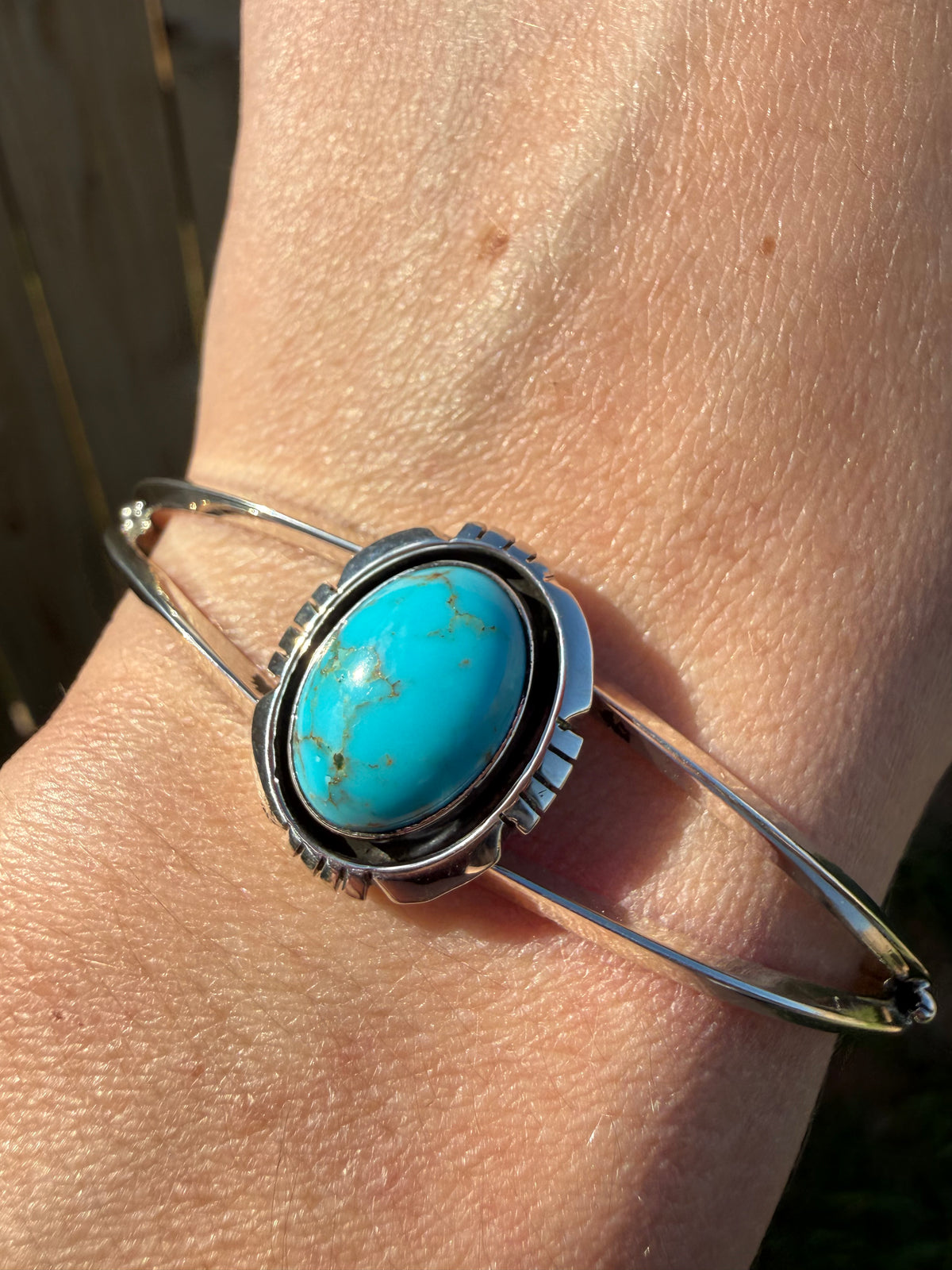 Navajo 1 Stone Daily Sterling Silver Handmade Cuff Bracelet by Amos Begay