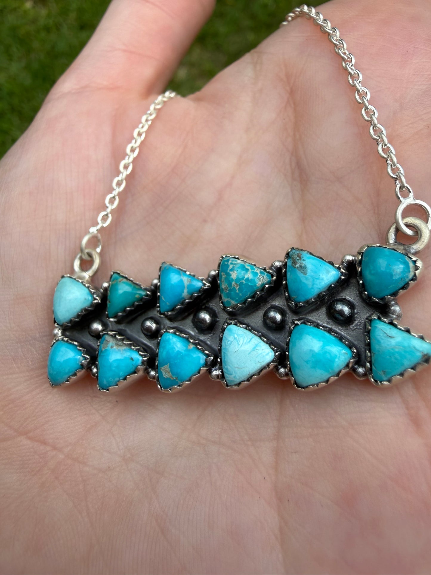 Whitewater Turquoise Double Stack Triangle Bar Sterling Silver Necklace
