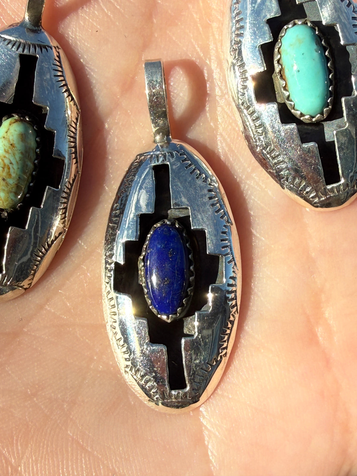 Navajo Turquoise or Lapis Sterling Silver Shadow Box Pendant