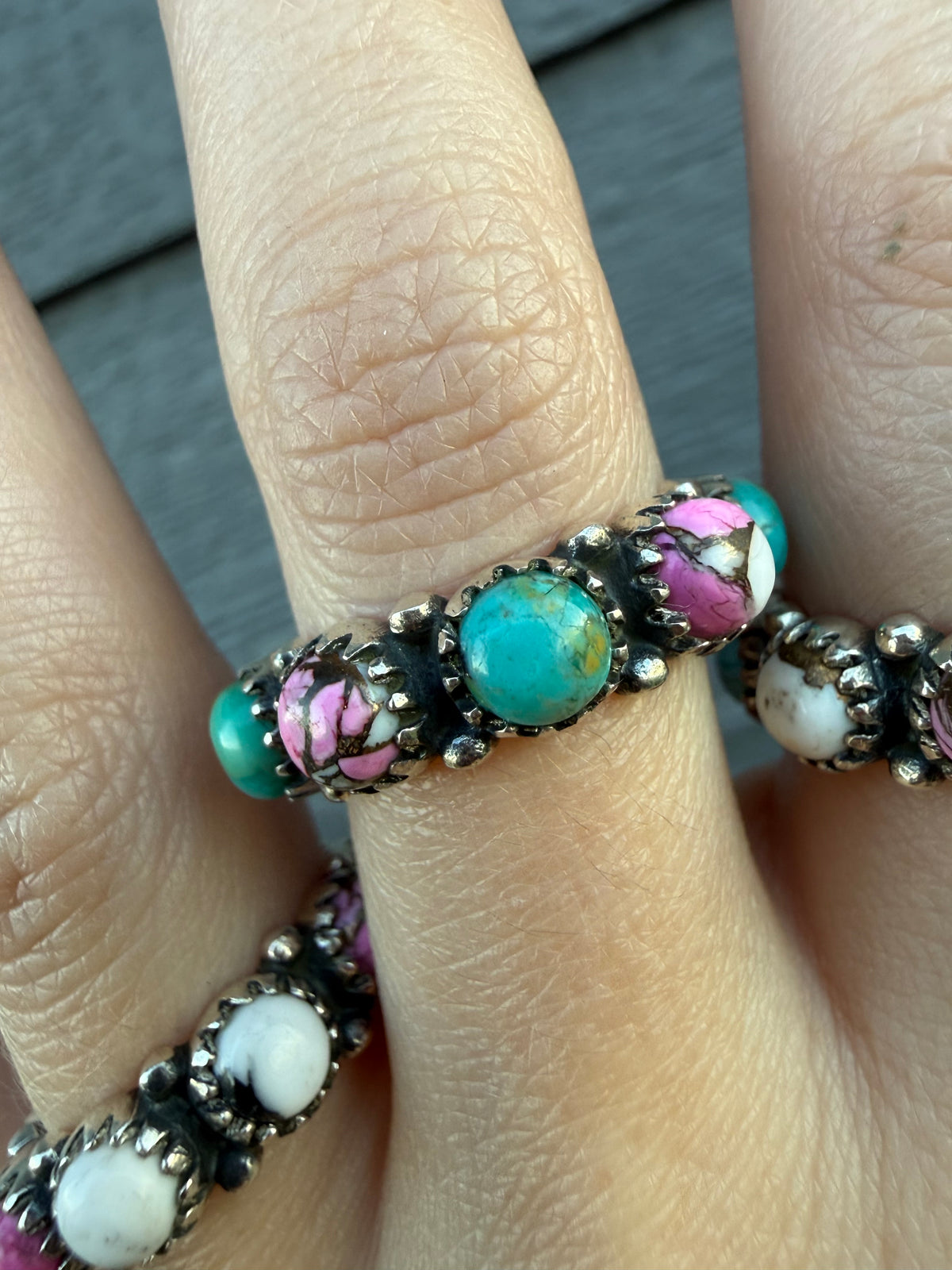 Cotton Candy Turquoise Infinity Sterling Silver Ring - Size 8