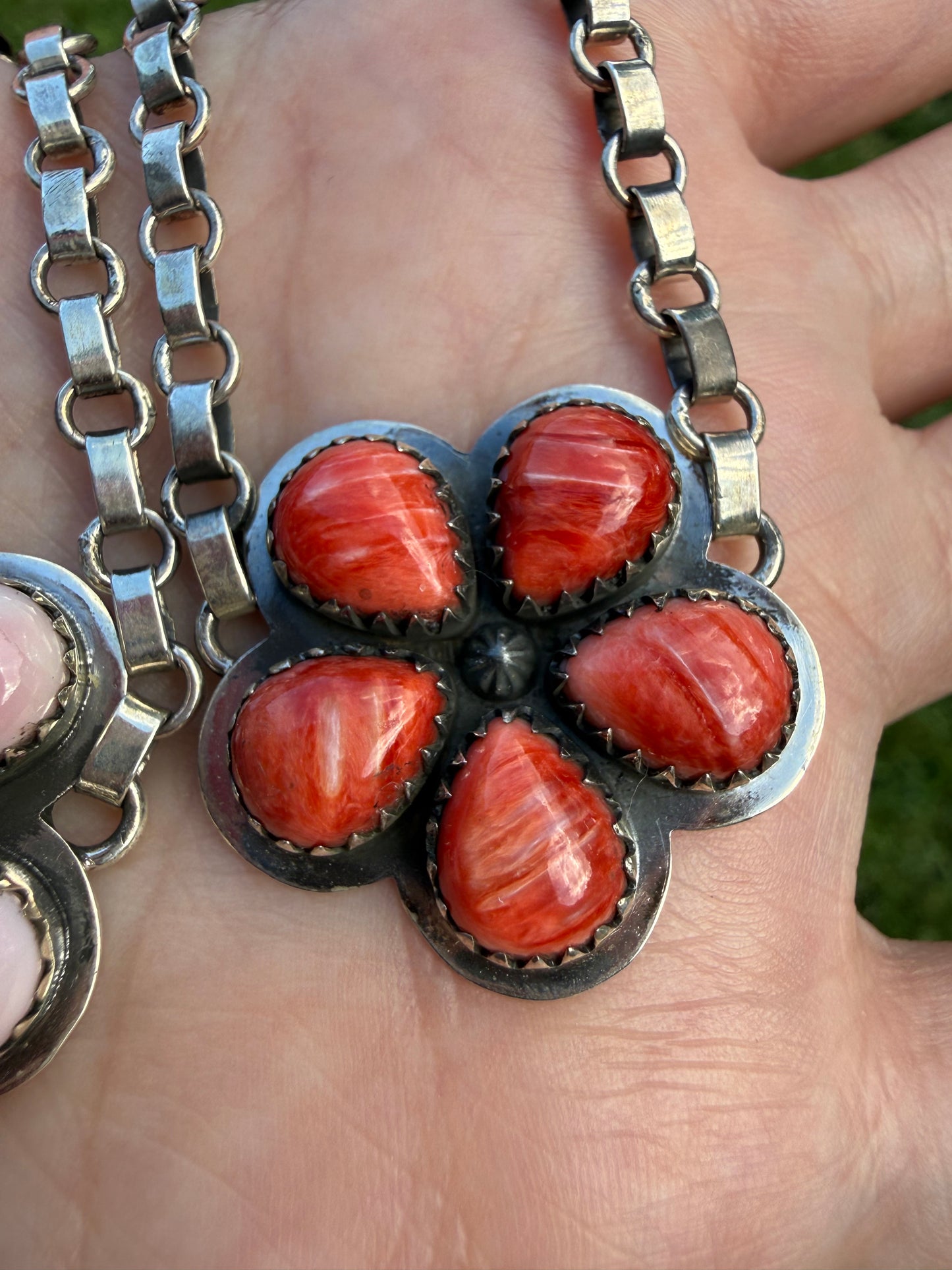 Pink Conch or Red Spiny Sterling Silver Choker Necklace