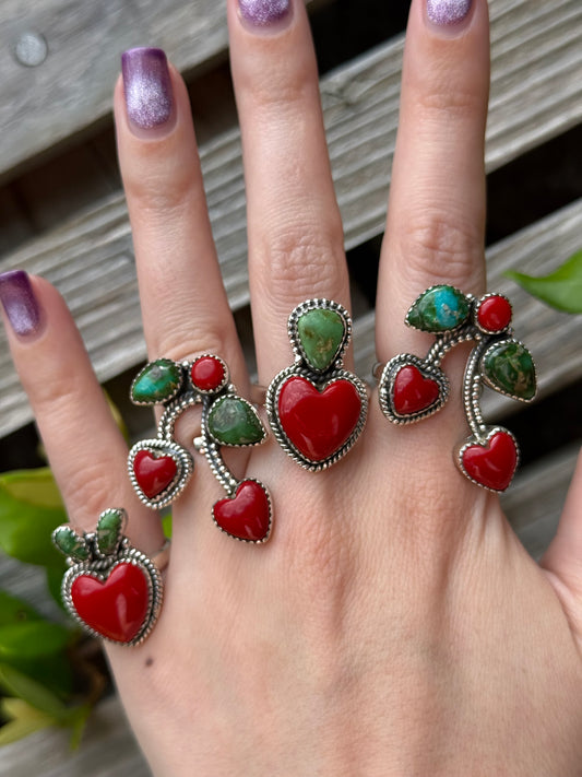 Cherry Red Rosarita and Sonoran Gold Turquoise Adjustable Ring