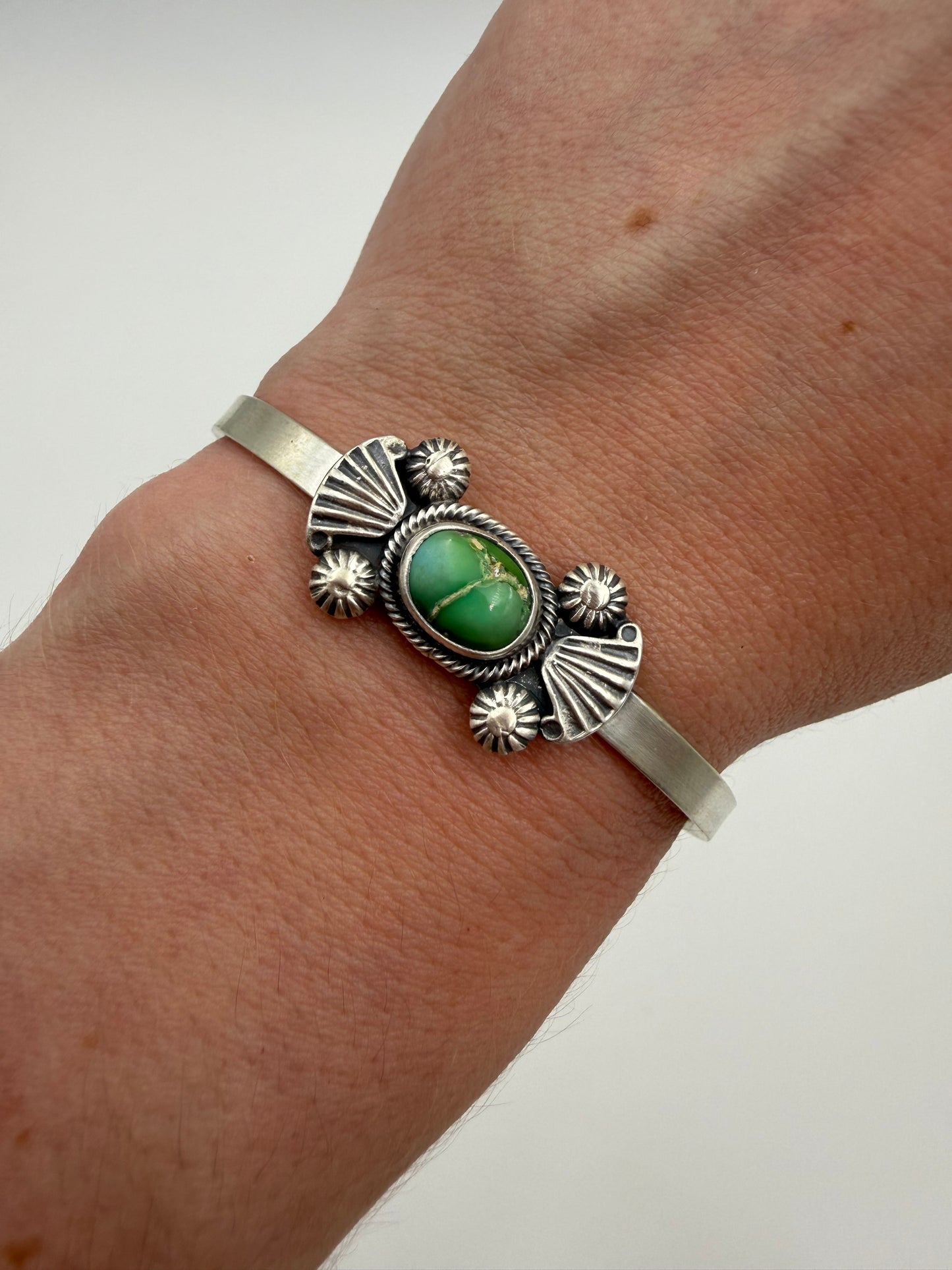 Native Sonoran Gold Turquoise Sterling Silver Cuff Bracelet