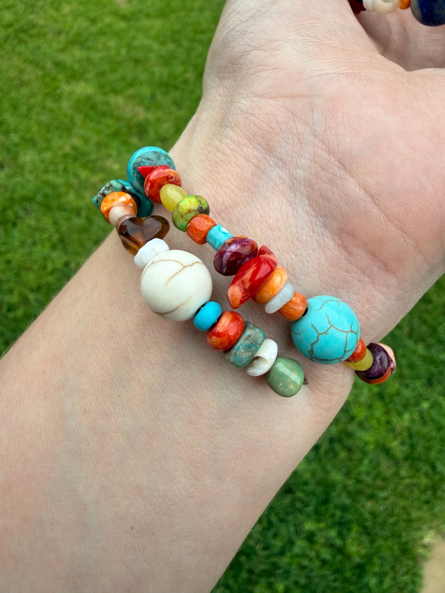 Navajo Multi Stone Memory Wire Sterling Silver Bracelet