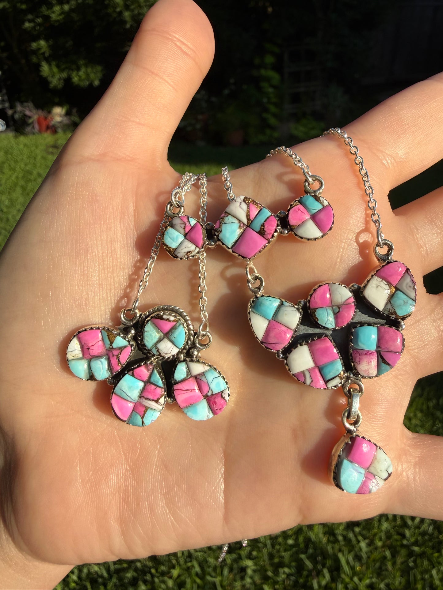 Cotton Candy Turquoise Cobblestone Sterling Silver Necklace