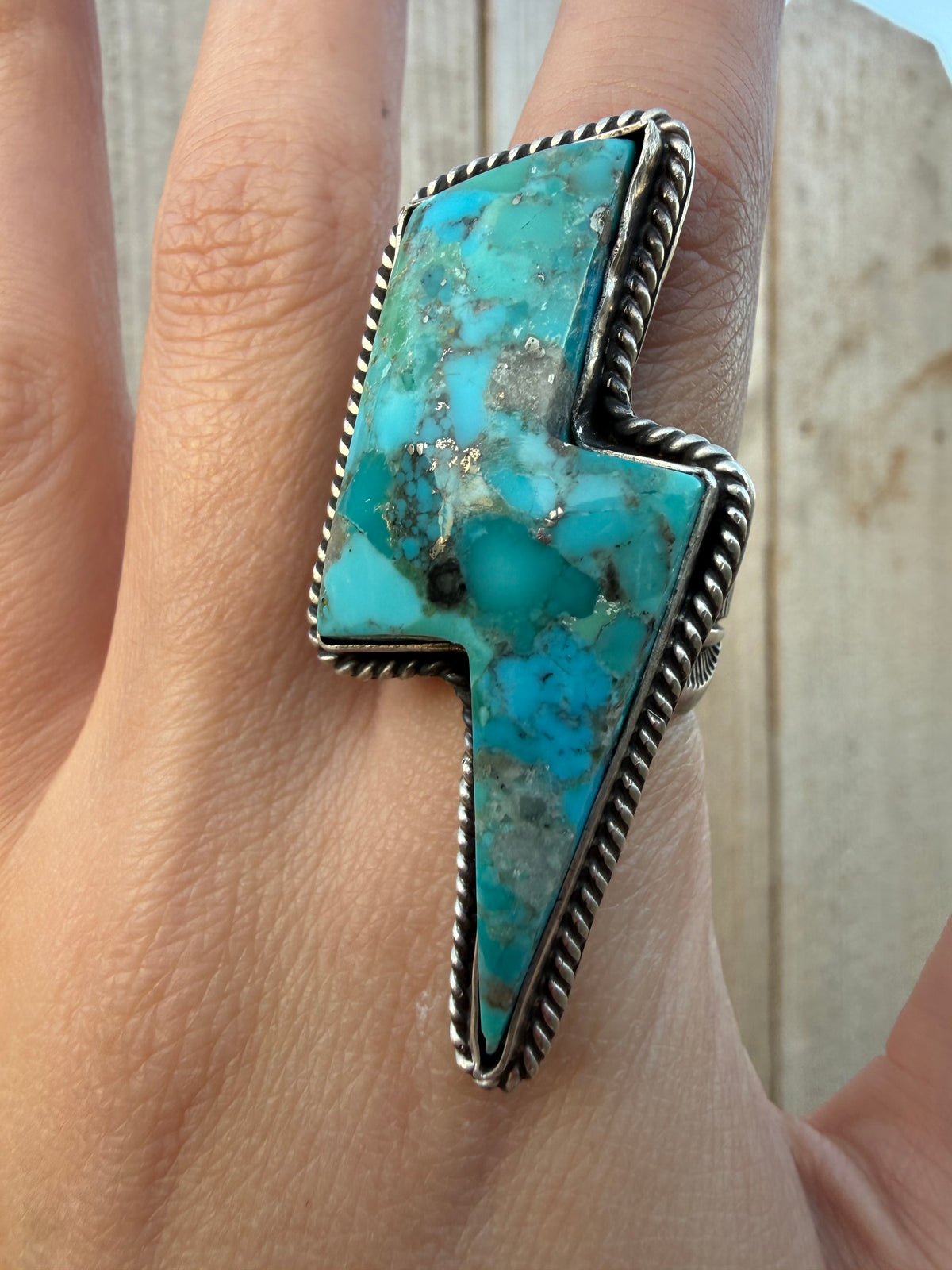 Navajo Turquoise Lightening Bolt Sterling Silver Adjustable Ring