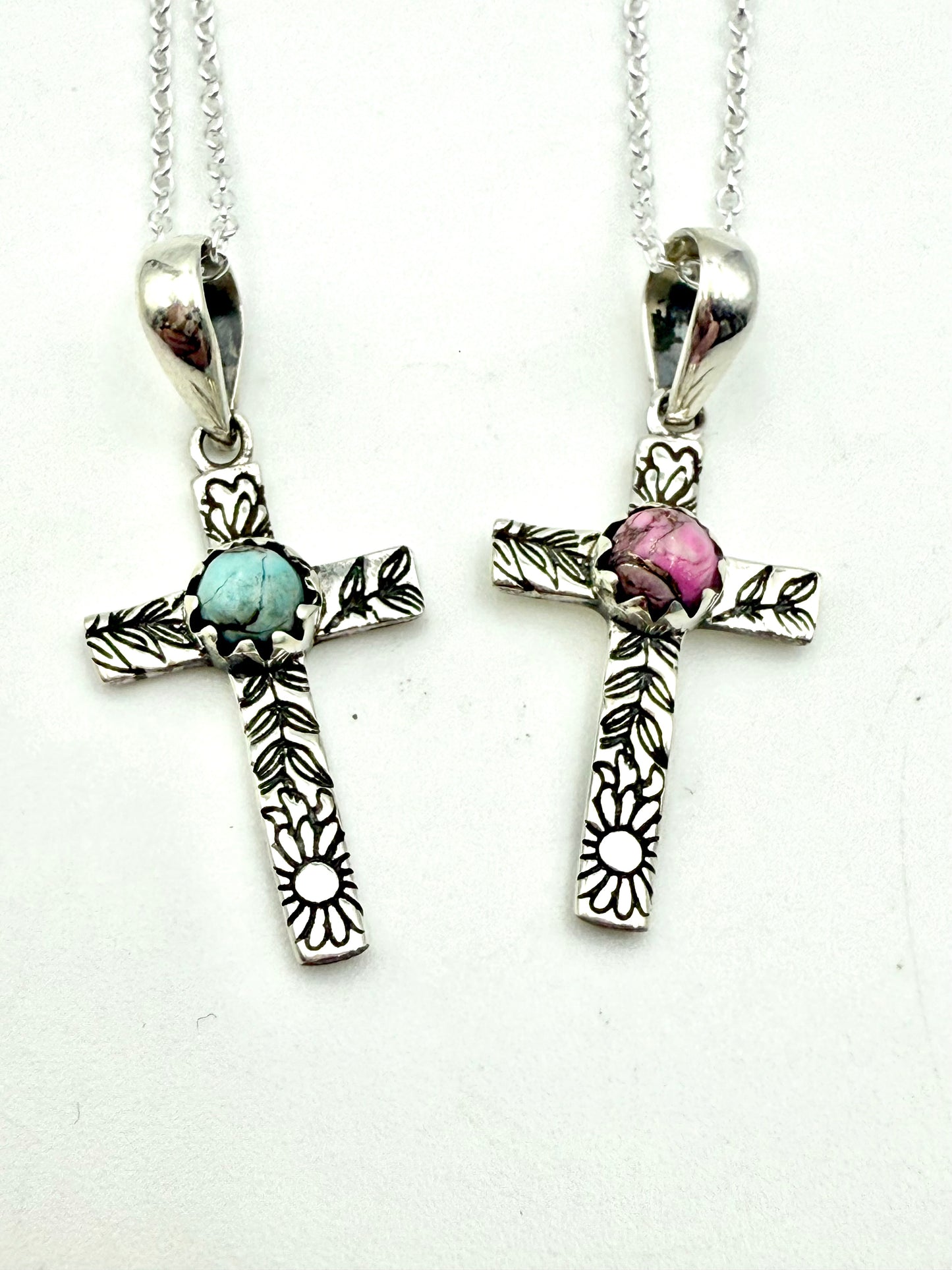 Cross Turquoise and Stone Accent Sterling Silver Necklace