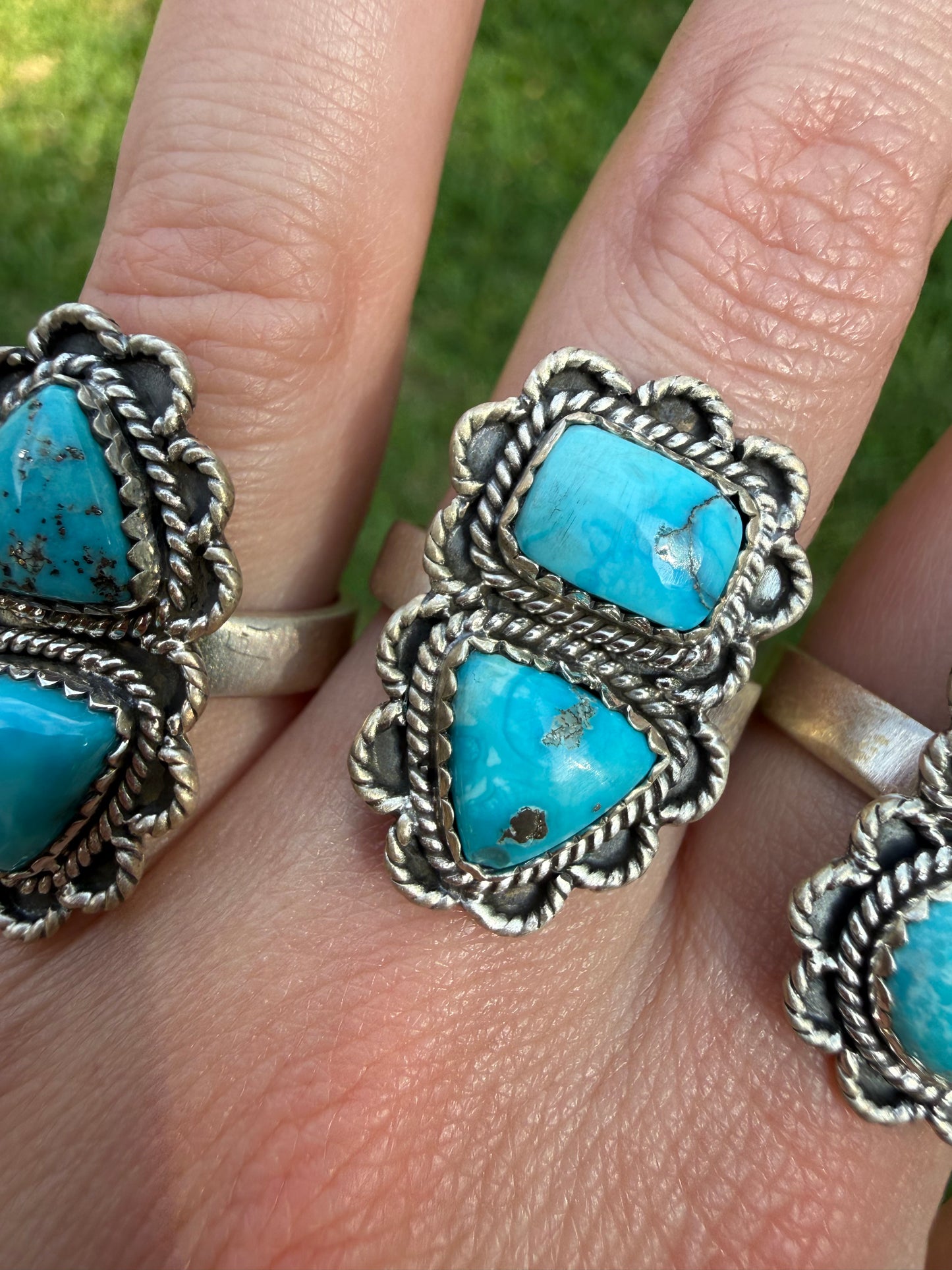 Whitewater Double Stone Flower Crawler Sterling Silver Adjustable Ring