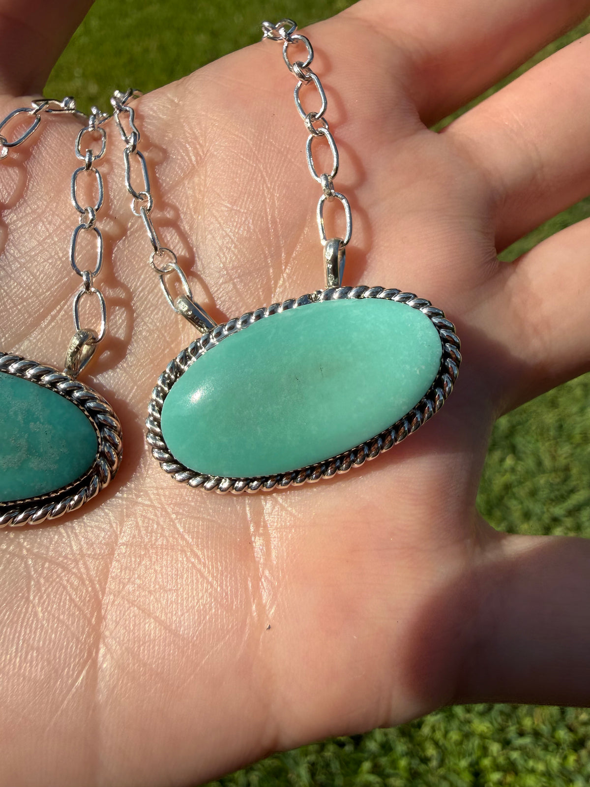 Navajo Classic Turquoise Oval Bar Sterling Silver Necklace