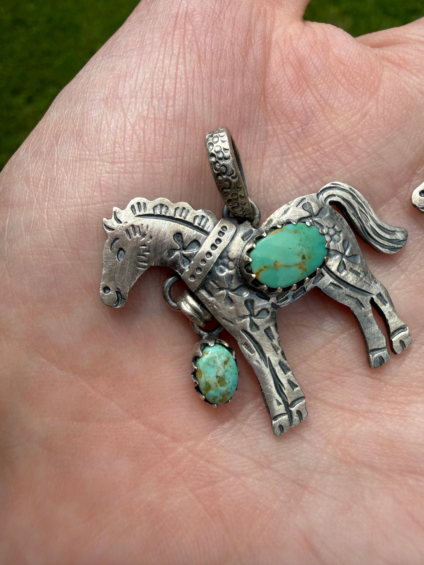 Turquoise Horse Sterling Silver Pendant