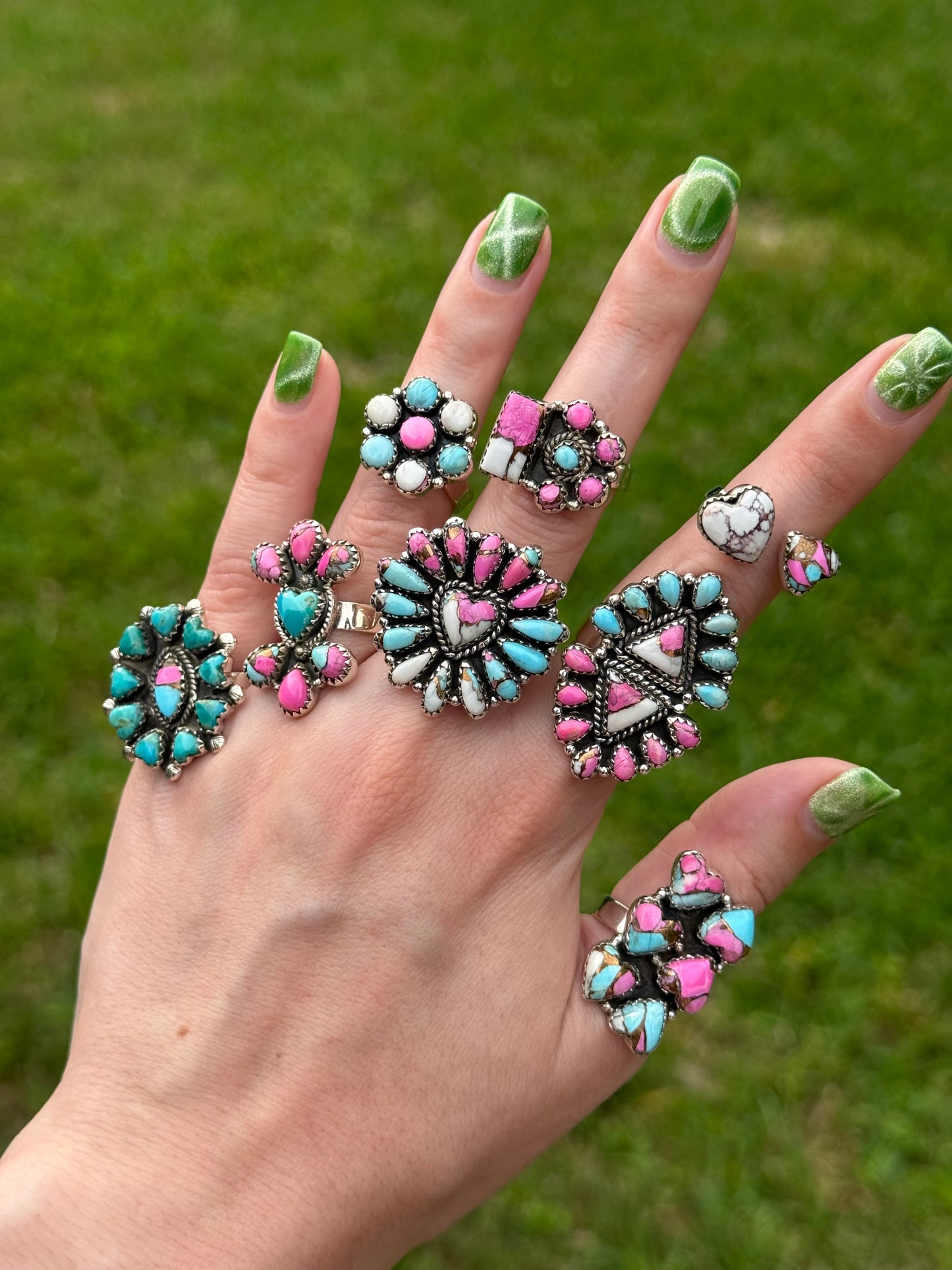 Cotton Candy Turquoise Statement Adjustable Rings